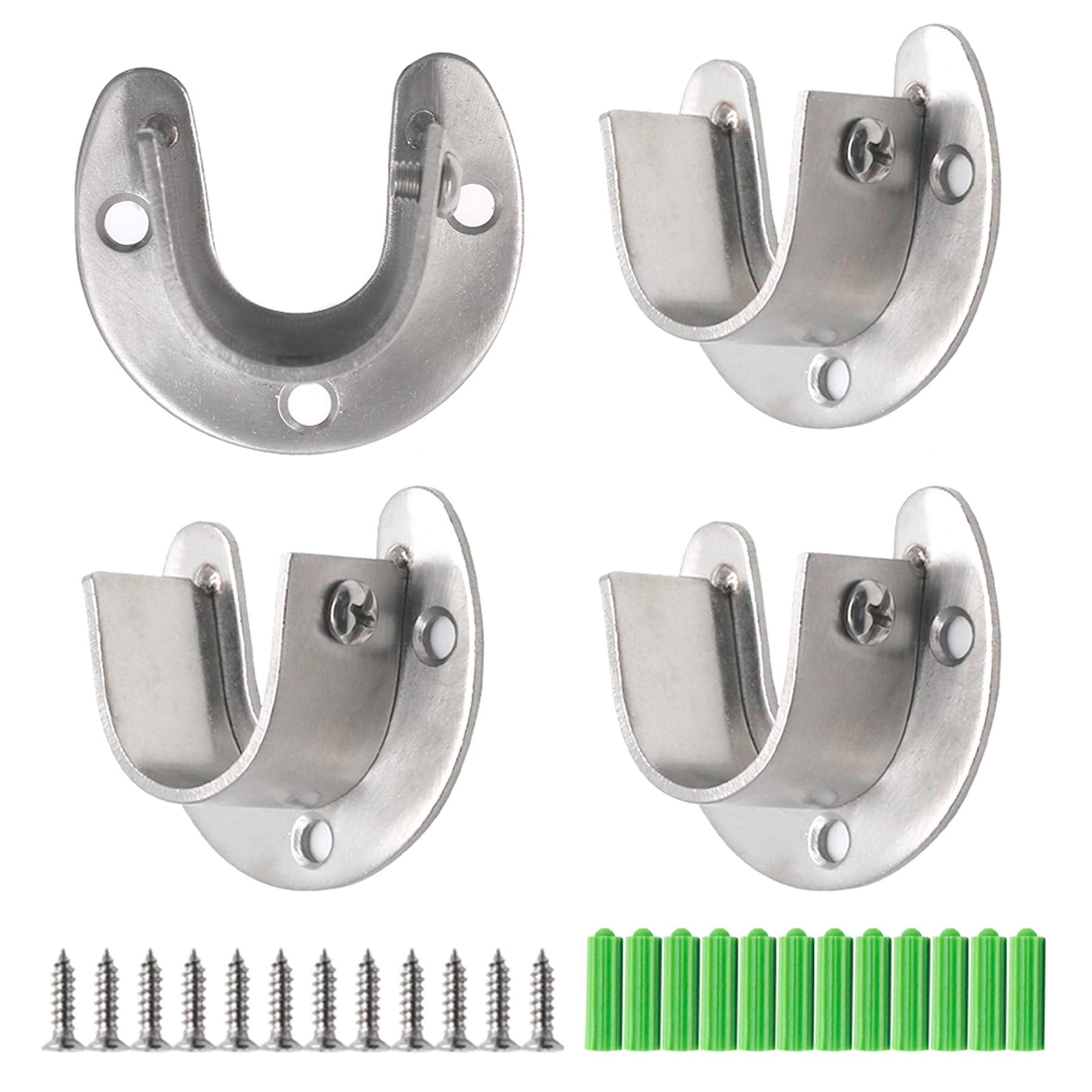 Seimneire 4Pcs Heavy Duty Stainless Steel Rod Socket, Wardrobe Bracket Flange Rod Holder Closet Rod End Supports Fit 1'' Diamete