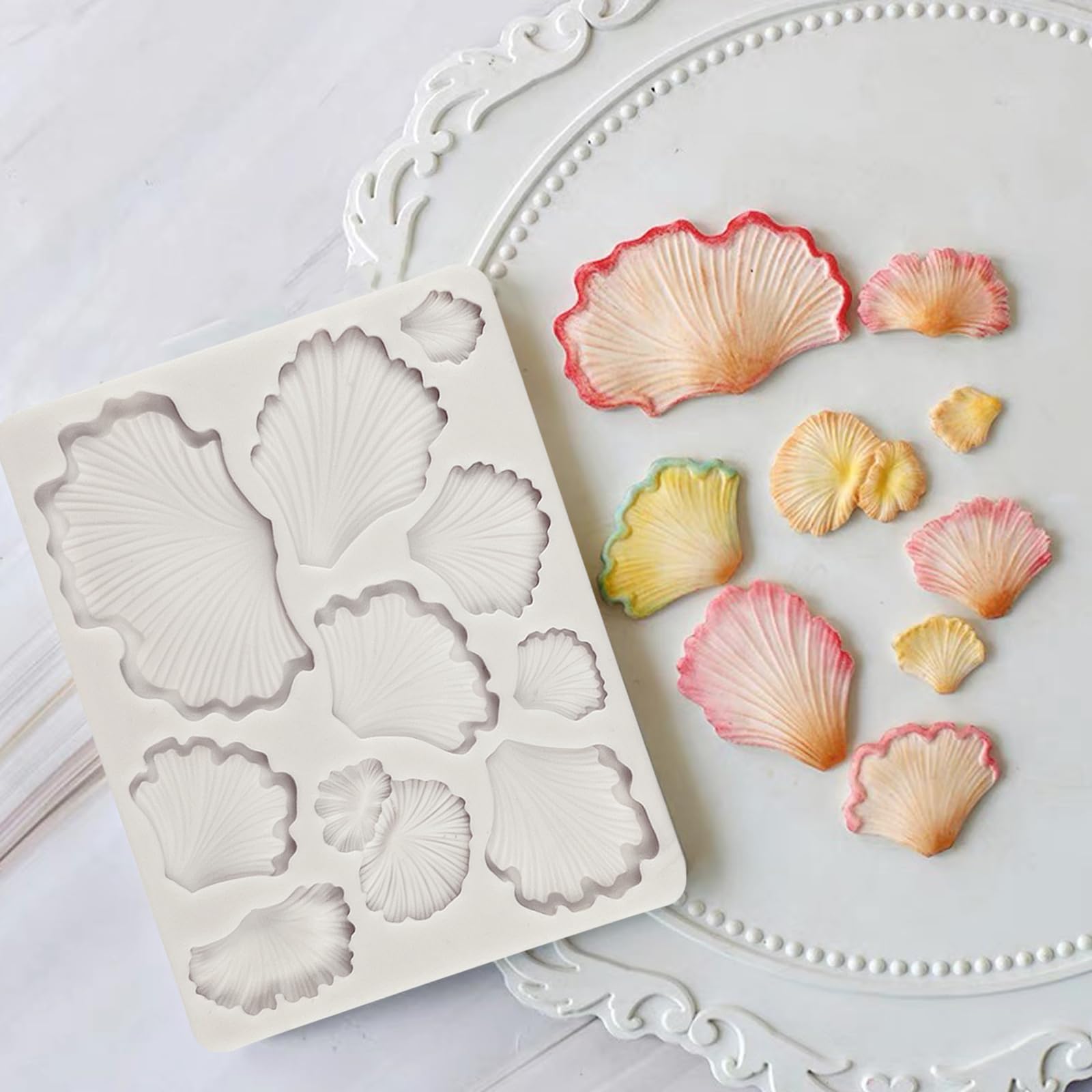 Fungi Fondant Molds 2 Pcs, Plant Mushroom Cake Decoration Silicone Molds, Ginkgo Biloba Candy Chocolate Molds, Flower Paste Gum