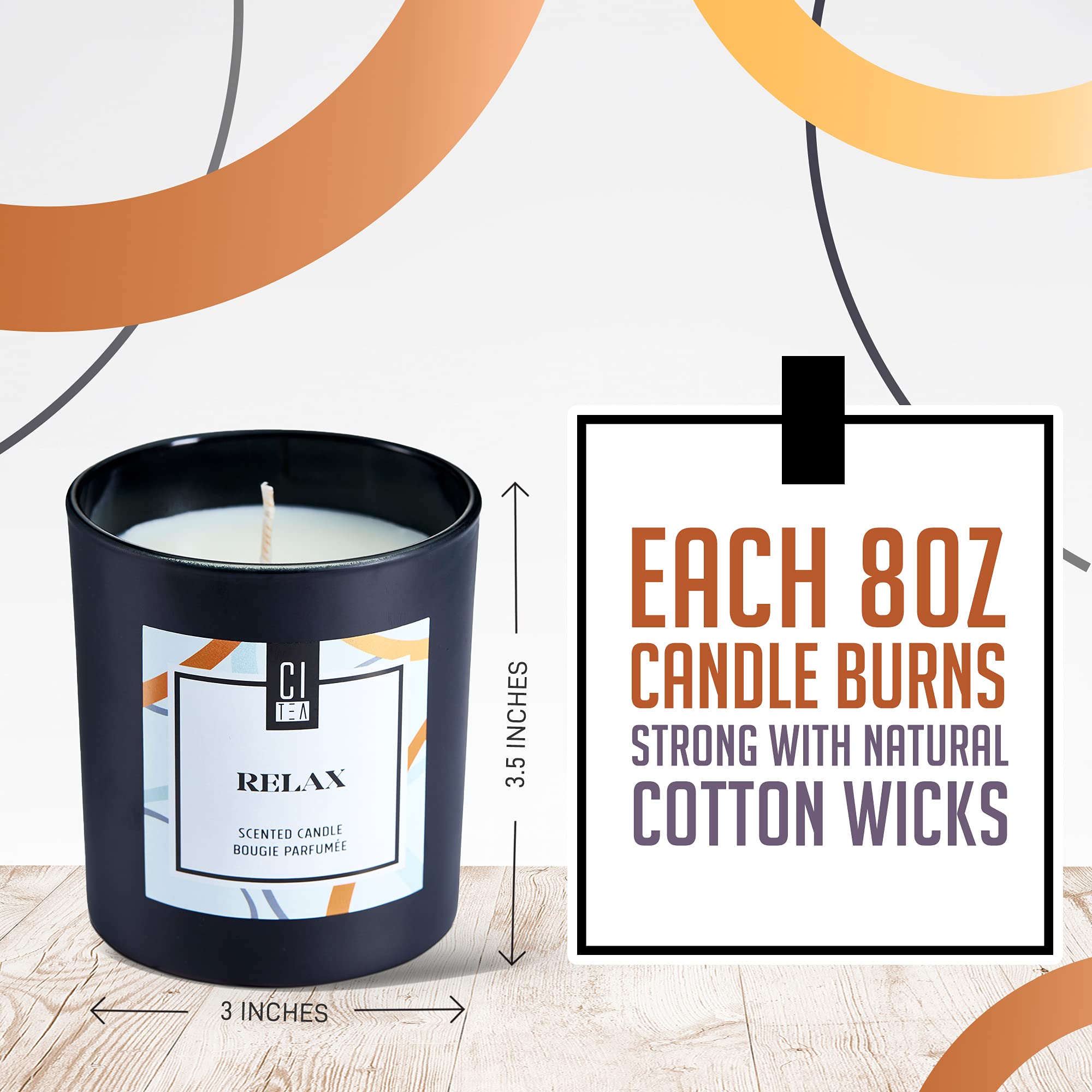 CITea - 100% Natural Soy Wax Scented Candle, Stress Relief Soy Candle with Natural Oils, Large Candle 8 Oz, Sandalwood and Musk