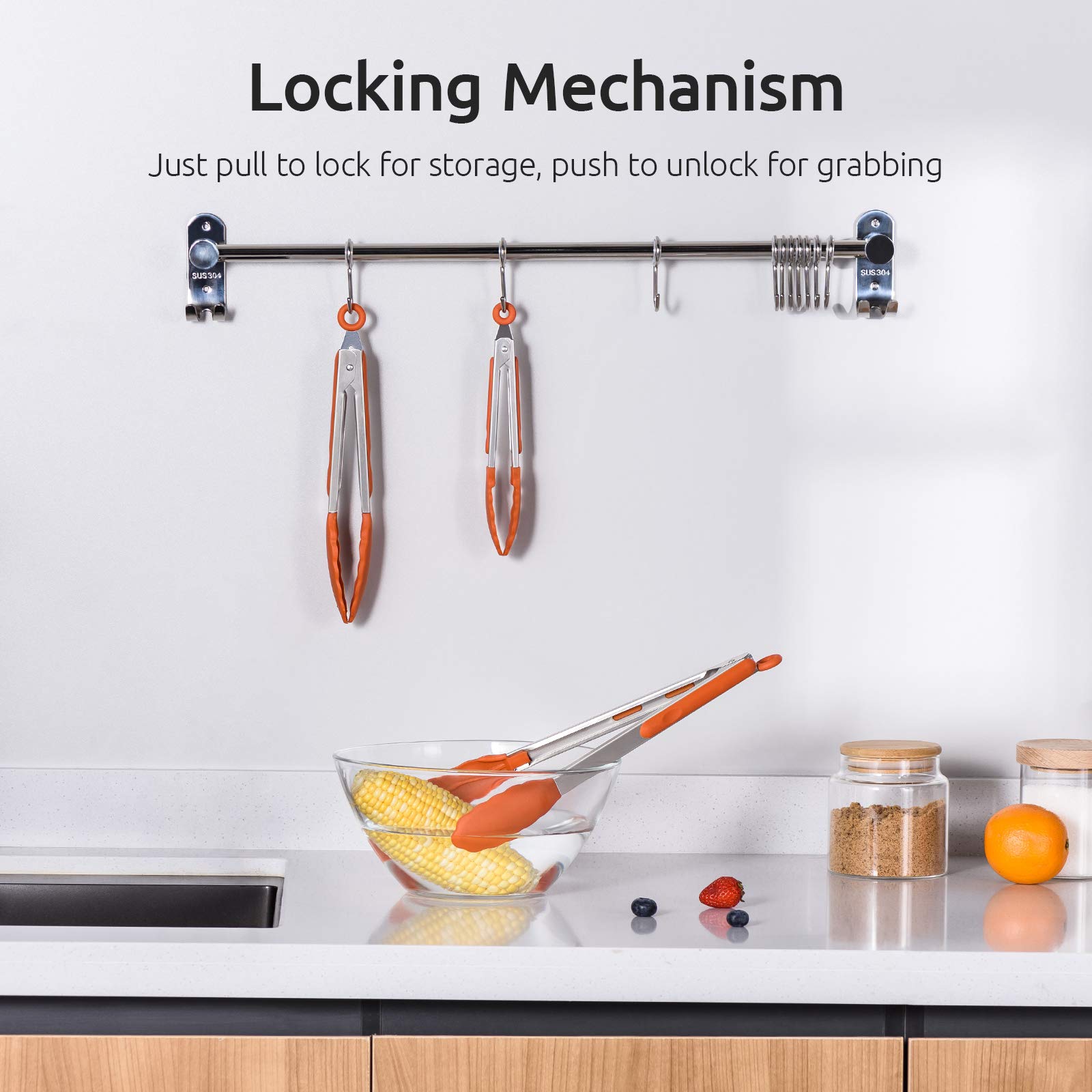 Kitchen Tongs, U-Taste 7/9/12 Inches Cooking Tongs, With 600F High Heat-Resistant Non-Stick Silicone Tips, 18/8 Stainless Steel