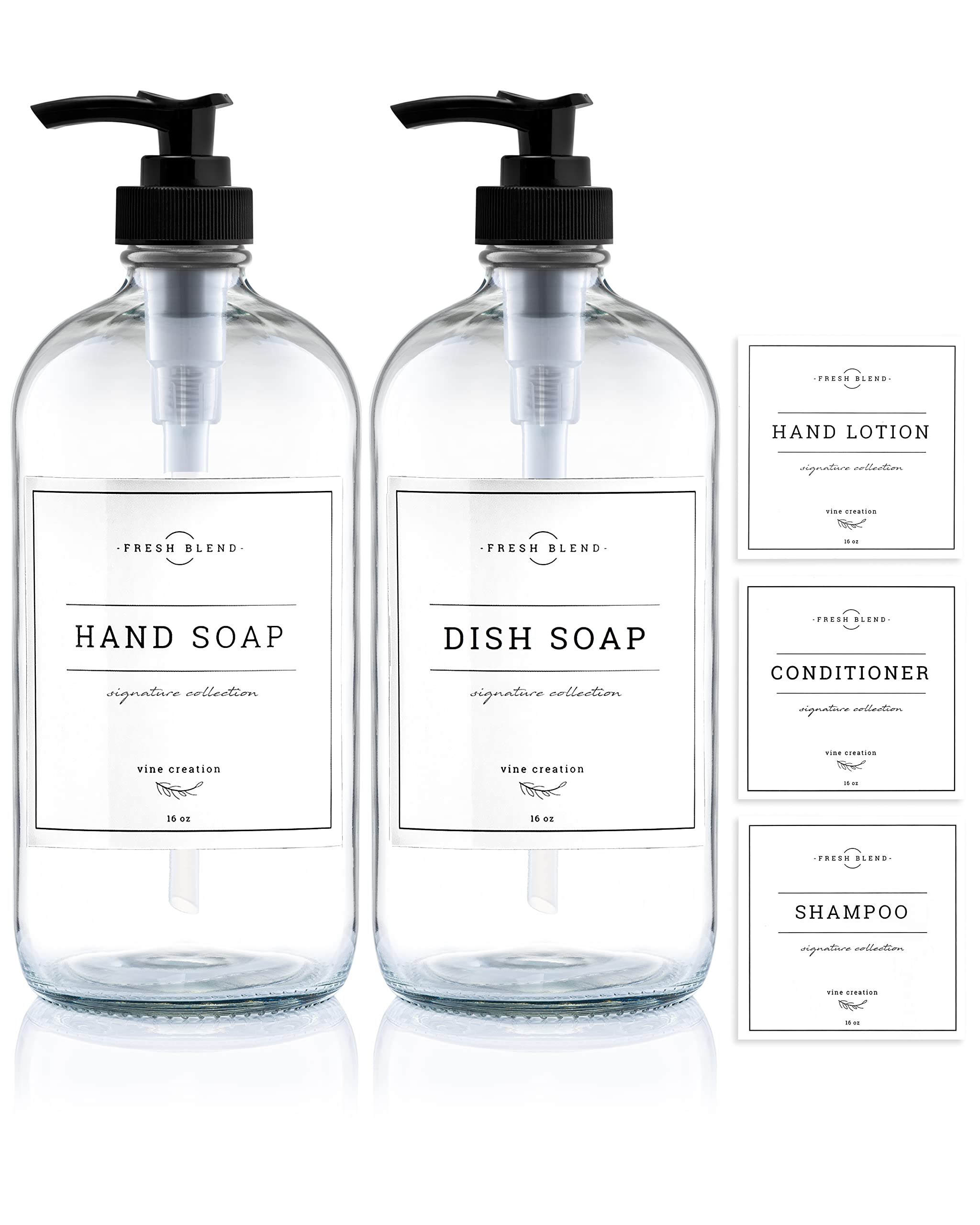 Vine Creations Clear Glass Soap Dispenser, 2 Pack Kitchen Soap Dispenser Set With Rustproof Pump, 16 Oz Hand Soap Dispenser Bath