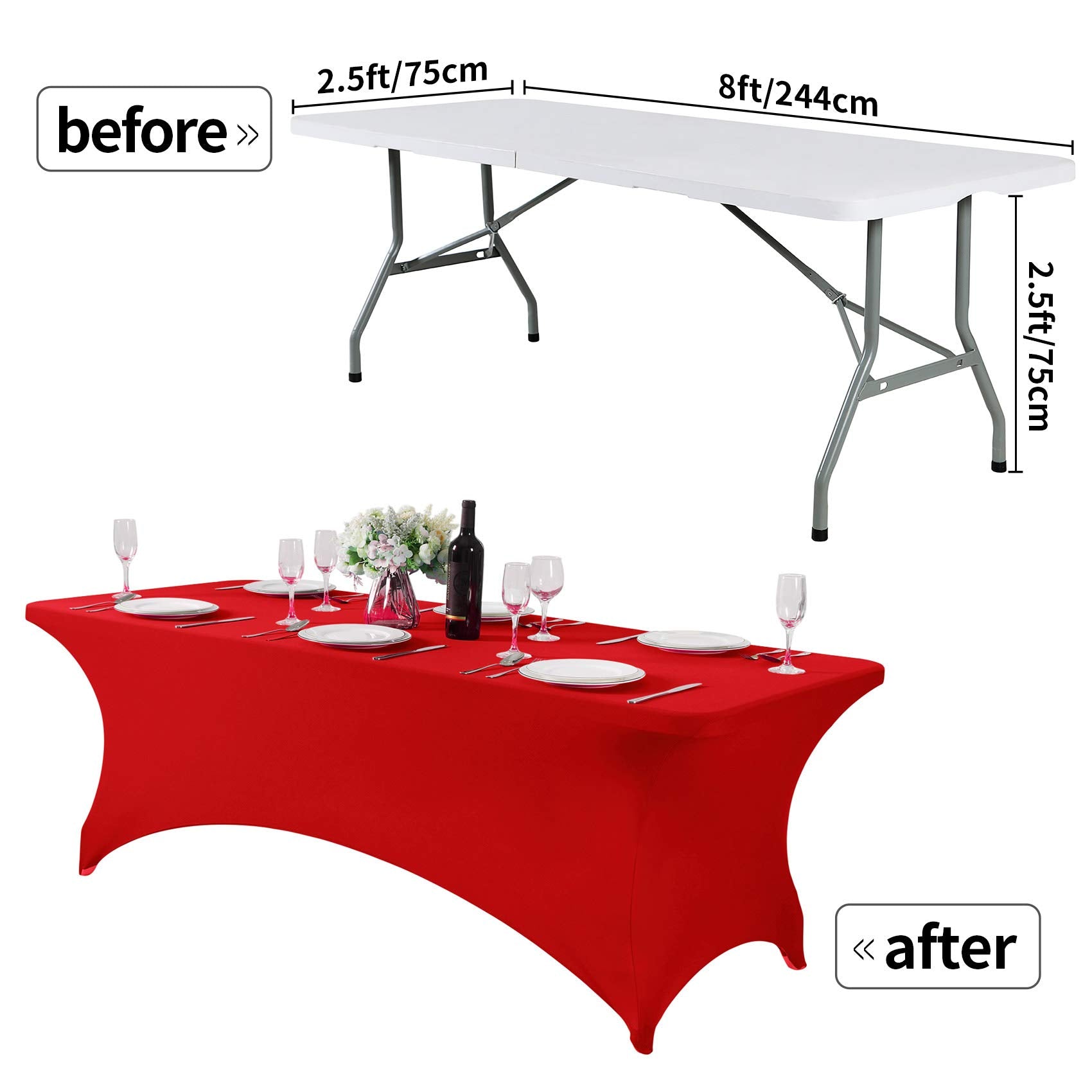 Hezuzo Spandex Table Cover For 8Ft Table Universal Fitted Stretch Tablecloth For Party, Banquet, Wedding And Events-Red