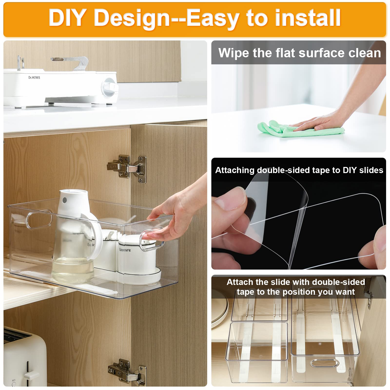 Summark 8 Pcs Pull Out Rail For Baskets Or Bins.Storage And Organization Accessories For Cabinet,Shelves.Diy Drawer Organizers S