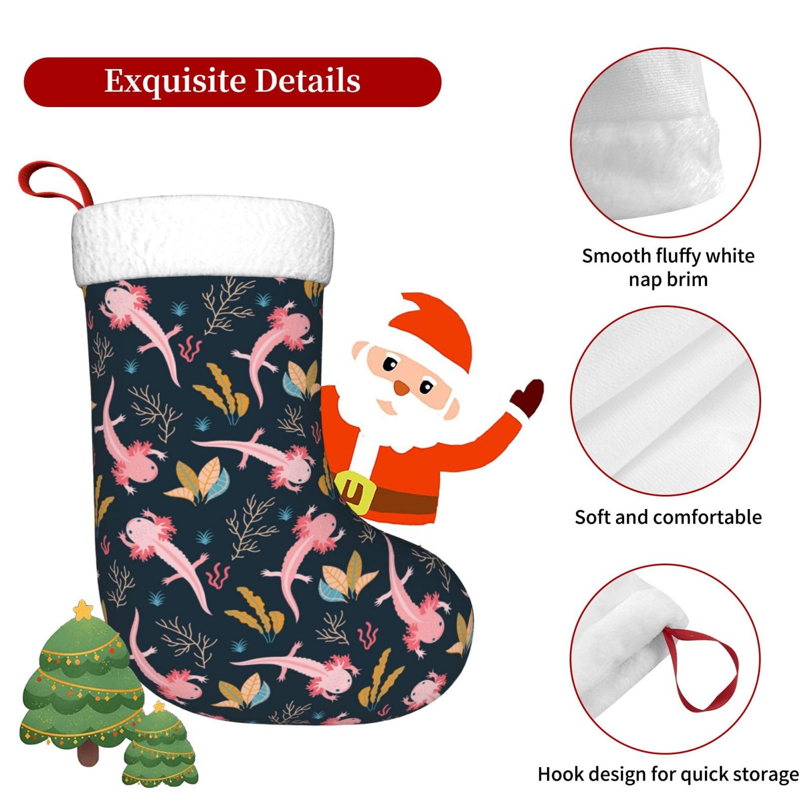 Cute Axolotl Christmas Stockings Hanging Decoration Stockings 17.7 Inch Xmas Stockings for Fireplace Family Party Holiday Decor