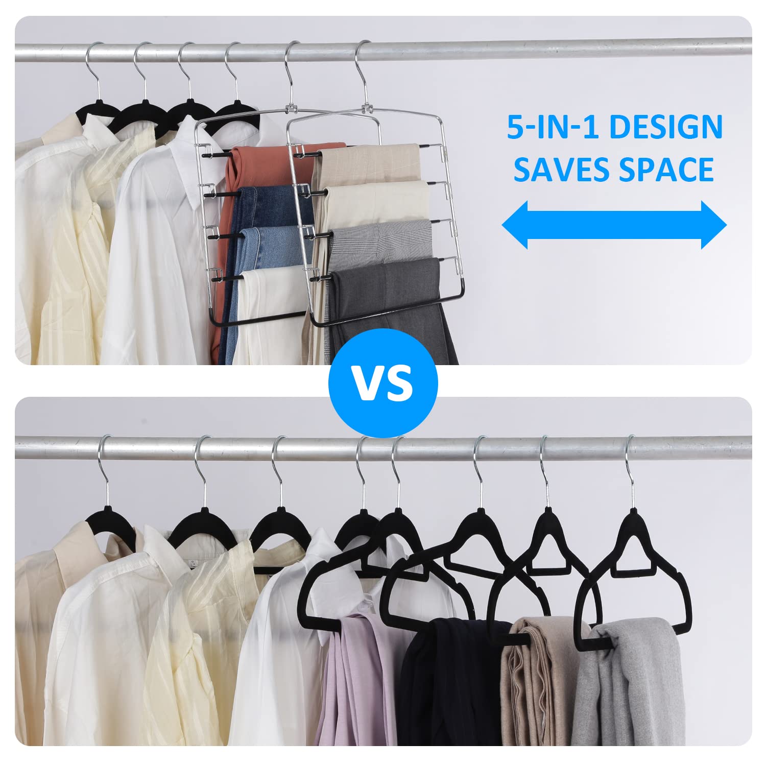 Pants Hangers 6 Pieces,5 Tier Closet Organizers And Storage Clothes Hangers,Hangers Space Saving With Swing Arm,Multiple Metal H