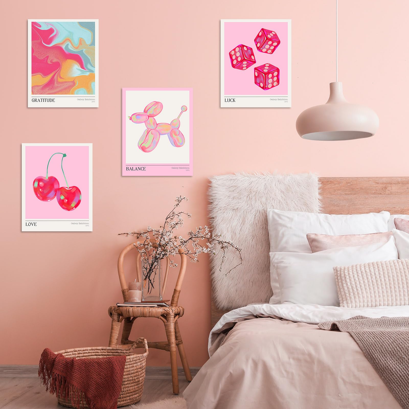 Habseligkeit Pink Cherry Wall Art Prints, Cute Wall Decors For Room Aesthtic, Posters For Girls Bedroom Decor Aesthetic Unframed