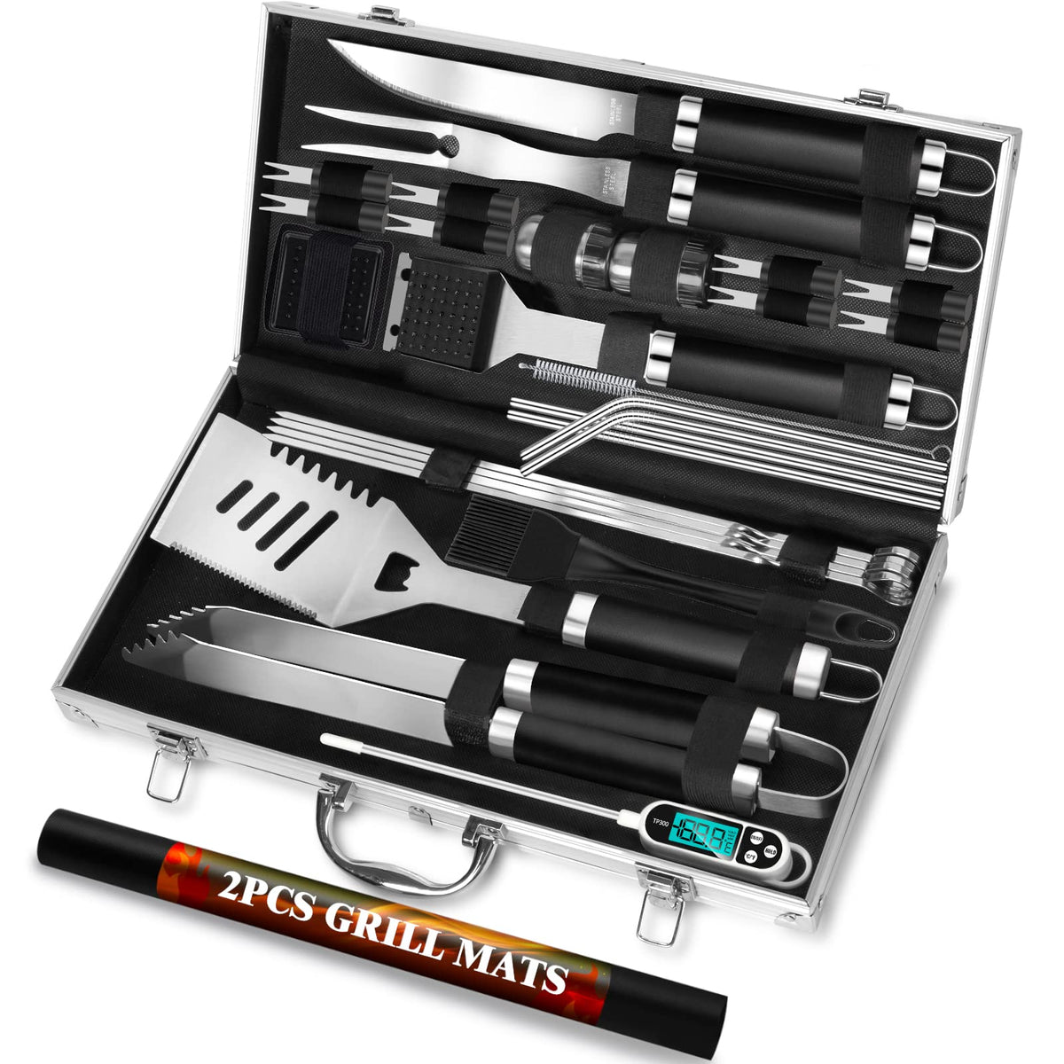 Romanticist 30Pcs Bbq Grill Tool Set For Men Dad, Heavy Duty Stainless Steel Grill Utensils Set, Non-Slip Grilling Accessories K