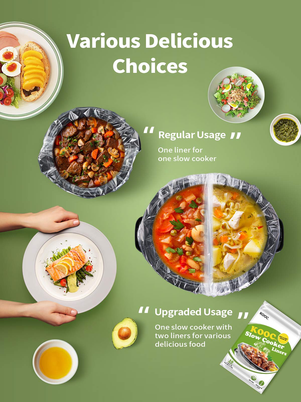 Kooc Disposable Slow Cooker Liners, 10 Count, 13X21In, Large Size, Fresh Locking Seal, Bpa Free