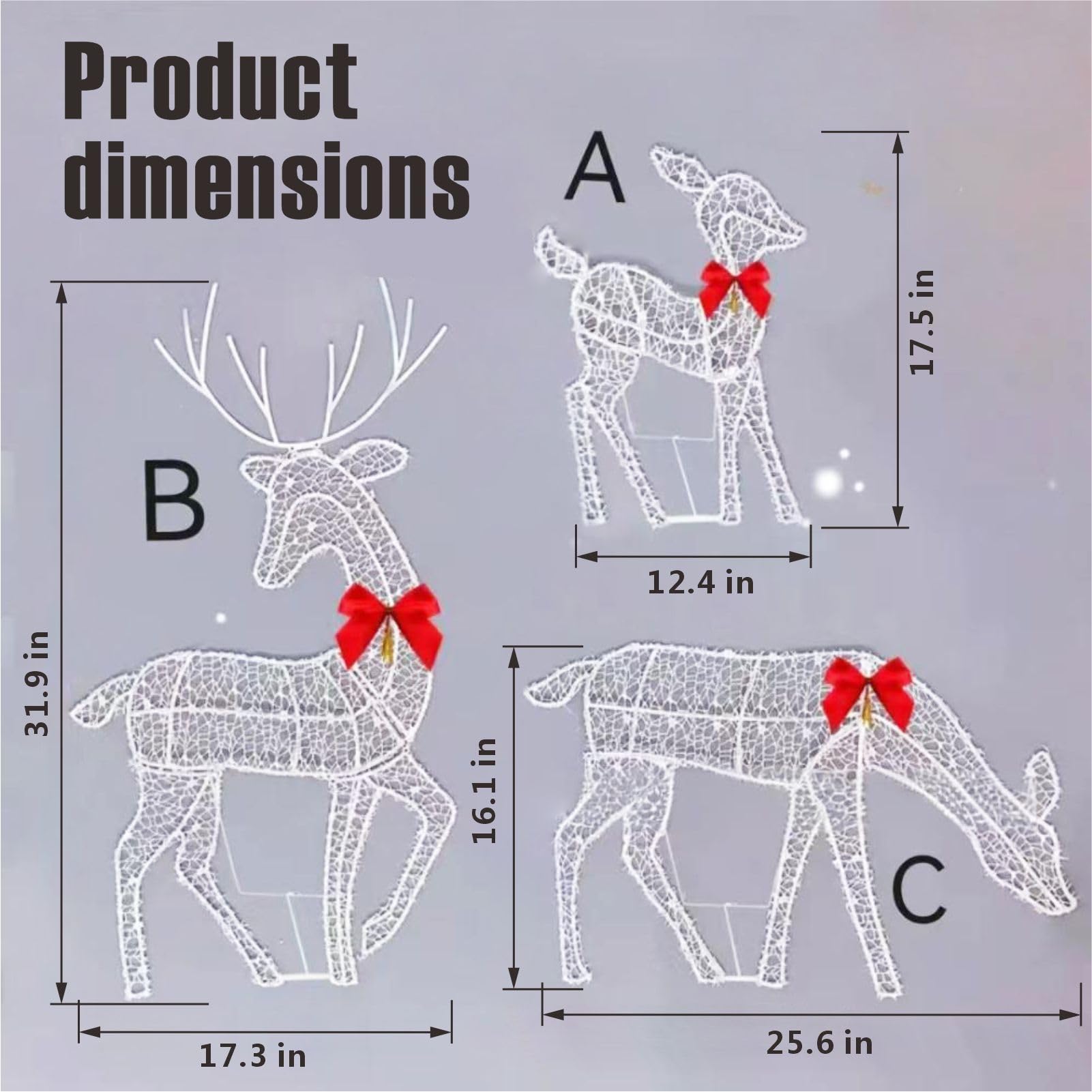 Pre-Lit Outdoor Christmas Deer Family Set, 2D Lighted Reindeer Decoration, 60 LED Warm White Lights, 3-Piece, Waterproof,Battery