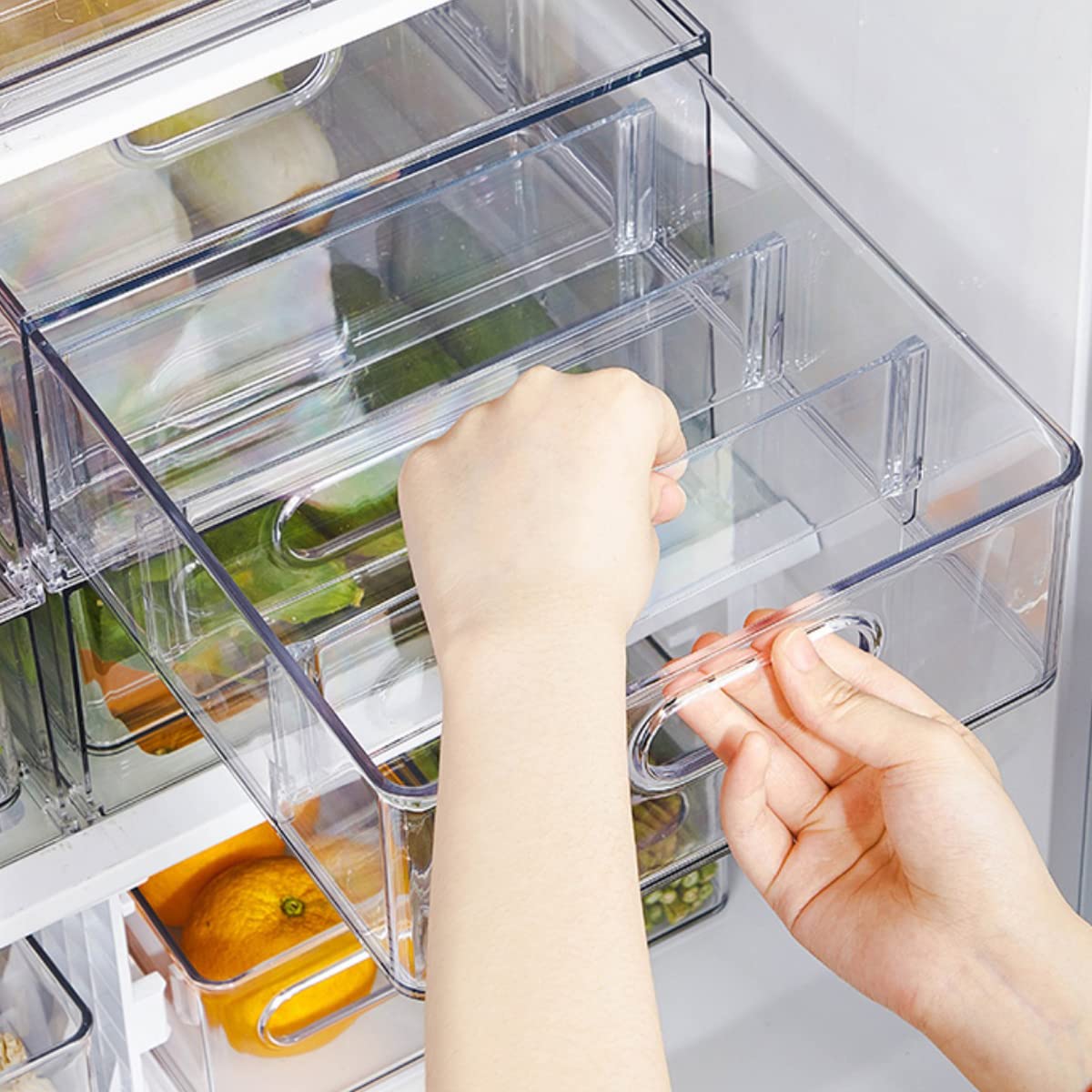Minesign 2Pack Stackable Fridge Drawers Pull-Out Bins Divided Produce Saver Containers For Refrigerator Storage Organizers For V