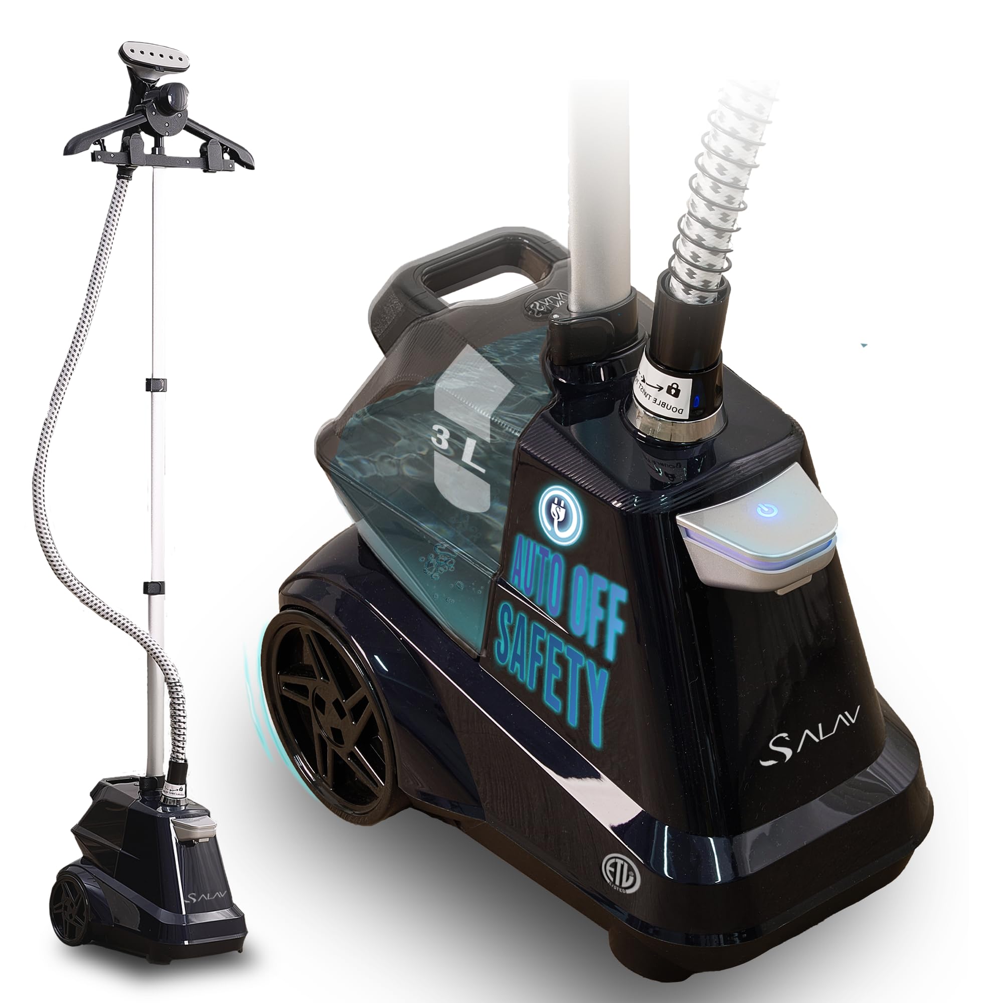 SALAV Commercial-Grade Standing Garment Steamer for Clothes with Auto-Off Safety 1800W Powerful Steam X-Large 3L Water Tank, 90-