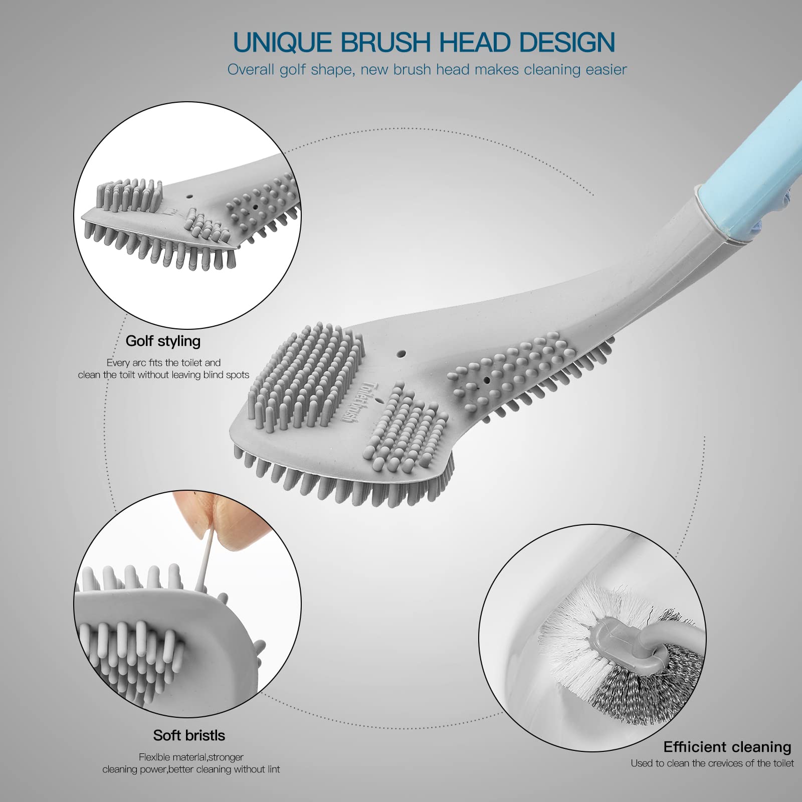 2Pcs Toilet Brush, Slim Compact Bathroom Toilet Scrubber No Dead Corners Silicone Toilet Brush, Curved Design Angled Toilet Clea