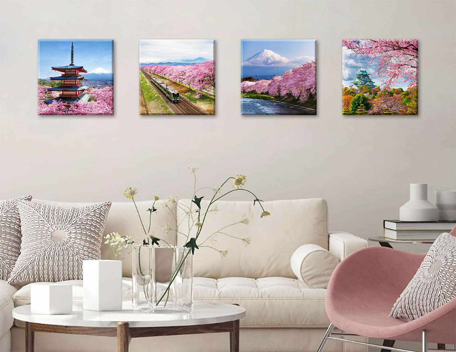 Japanese Cherry Blossom Wall Art - Asian Nature Landscape Romantic Canvas Prints Japanese Mount Fuji Posters Spring Scenery Pict