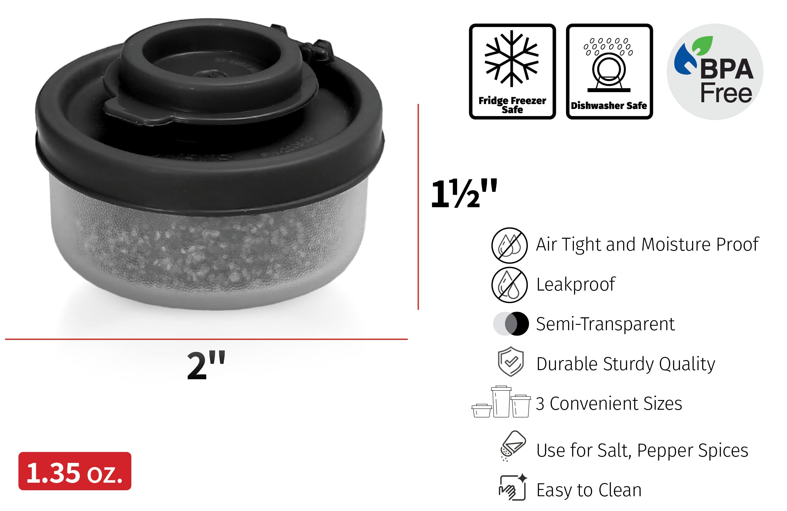 Salt and Pepper Shakers Moisture Proof Set of 4 Small Mini Salt Shaker to go Camping Picnic Outdoors Kitchen Lunch Boxes Travel Spice set Clear with Black Covers Plastic Airtight Spice Jar Dispenser