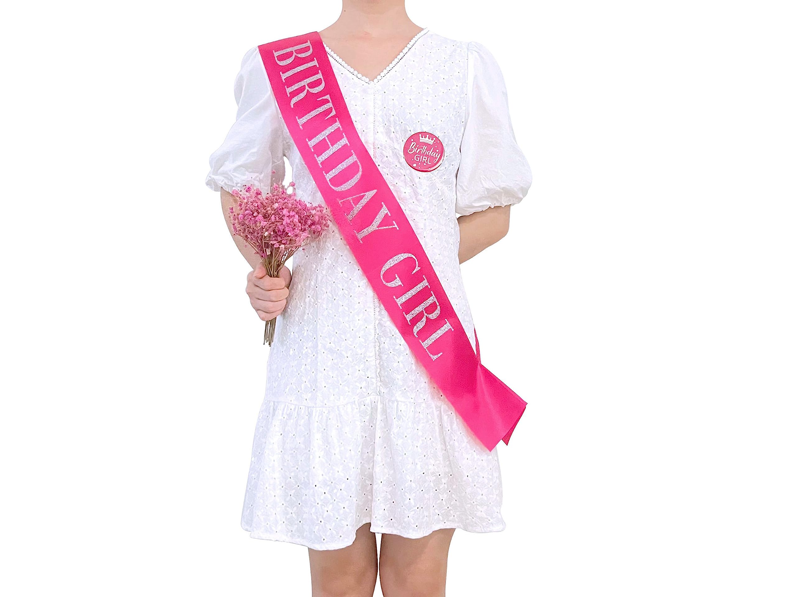 Birthday Girl Sash,Hot Pink Satin With Silver Glitter Letter, Happy 16Th,18Th,21St,30Th 40Th 50Th 60Th 70Th 80Th Or Any Other Bi