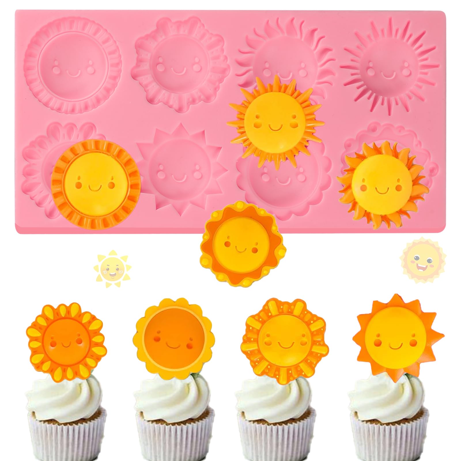 ICNYEKl Sun Fondant Mold for Cake Decoration, Smiling Candy Silicone Molds