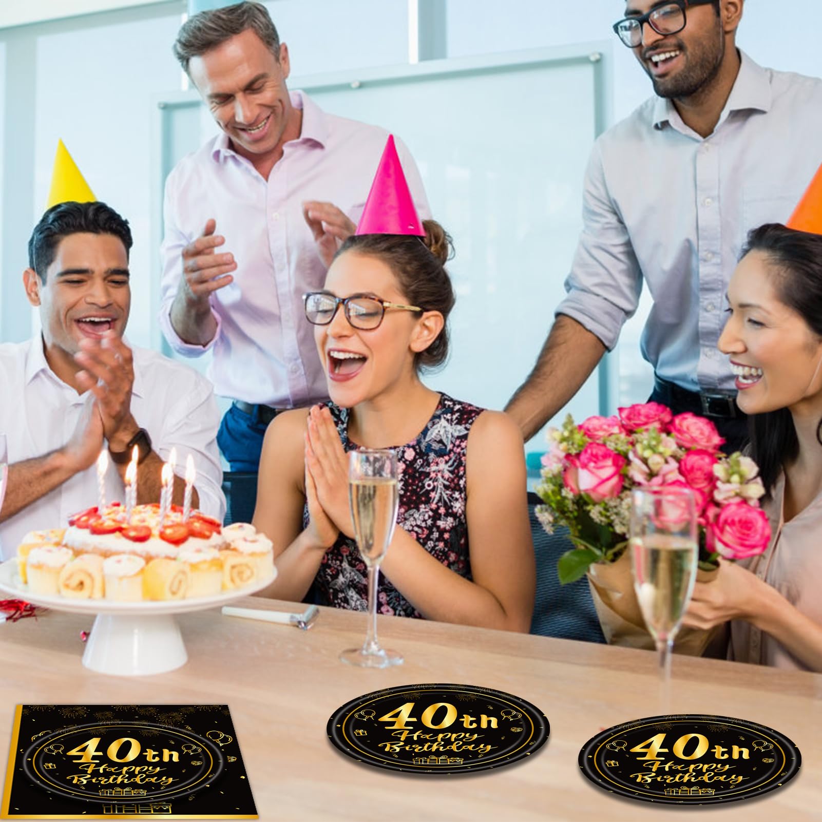 40Pcs 40Th Birthday Party Supplies Vintage 1984 40Th Party Tableware Set Plates Napkins For Men Woman Black And Gold 40 Birthday