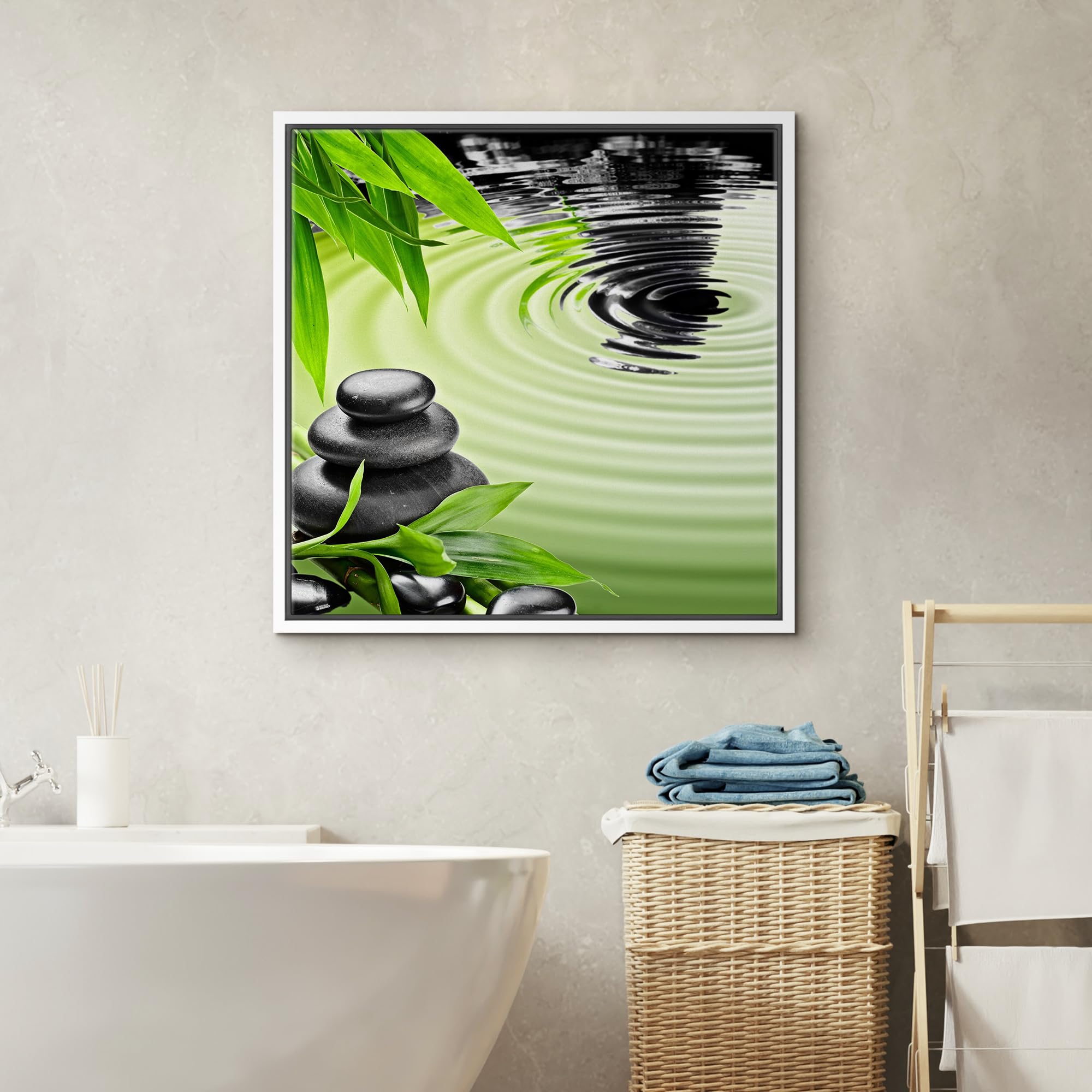 Wall26 Framed Canvas Print Wall Art Black Zen Basalt Stones With Bamboo Floral Nature Digital Art Modern Art Rustic Scenic Relax