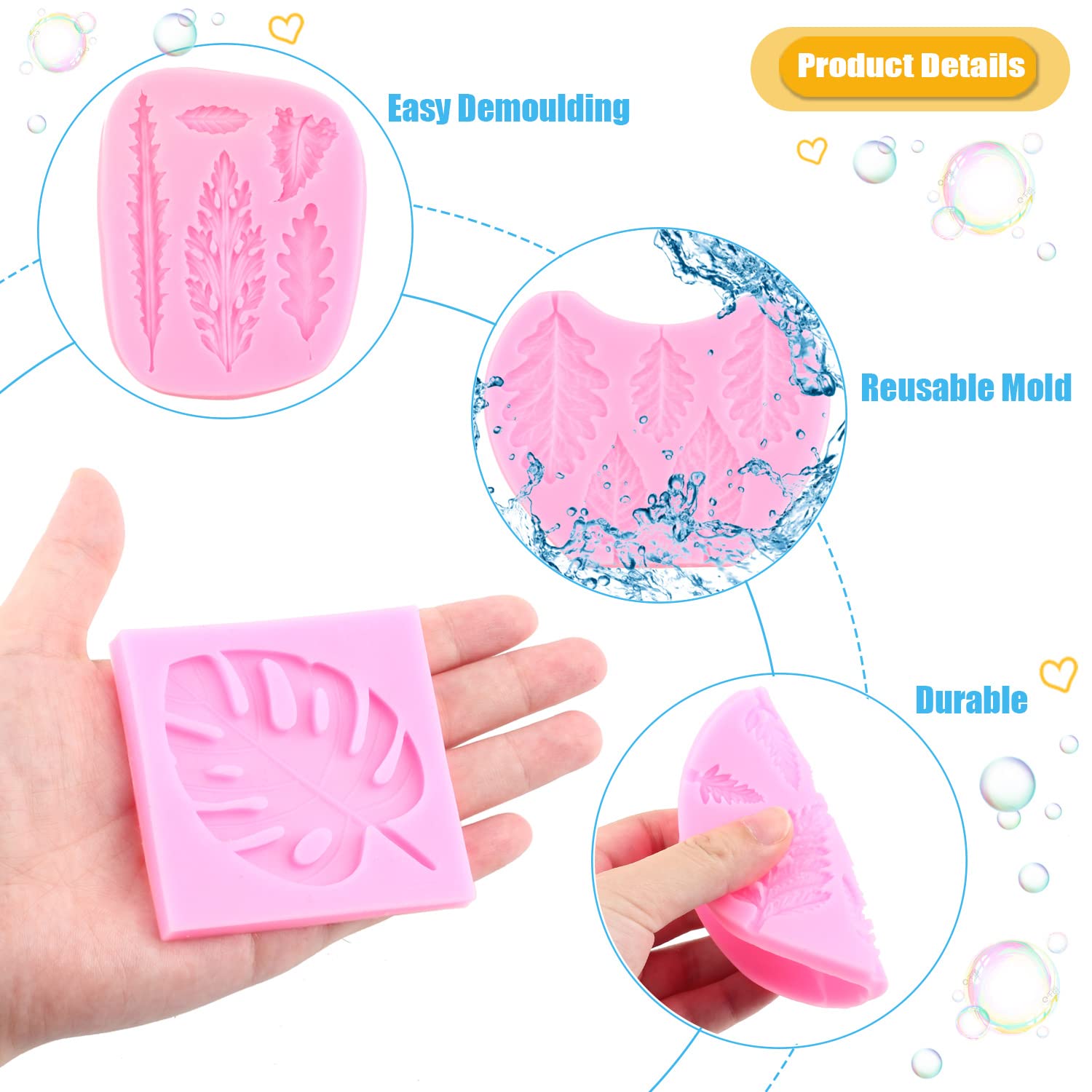 Miyahouse Tropical Leaf Silicone Molds Fern Leaves Fondant Mold Monstera Leaves Candy Mold For Cake Decorating Cupcake Topper Ch