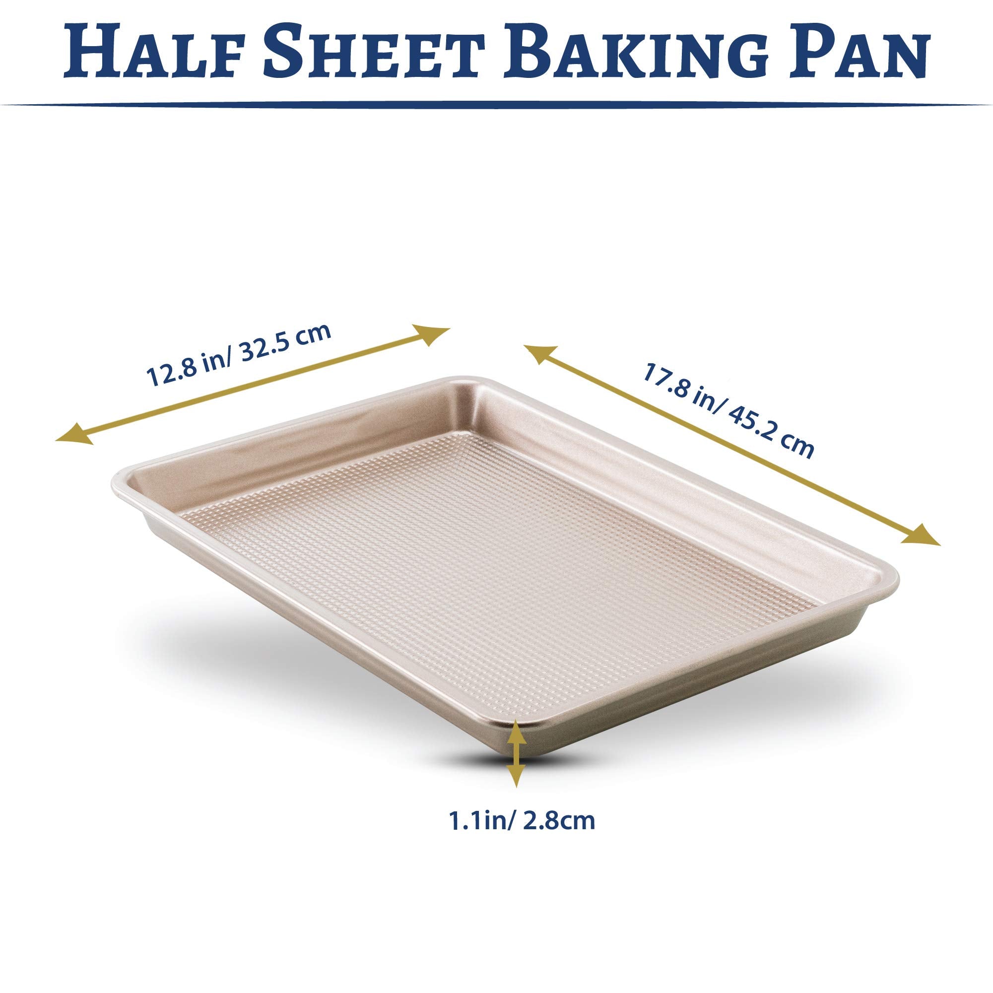 Nonstick Half Sheet Baking Pan By Ultra Cuisine - Food-Safe Coating, Warp & Scratch Resistant Texture For Airflow, & Carbon Stee