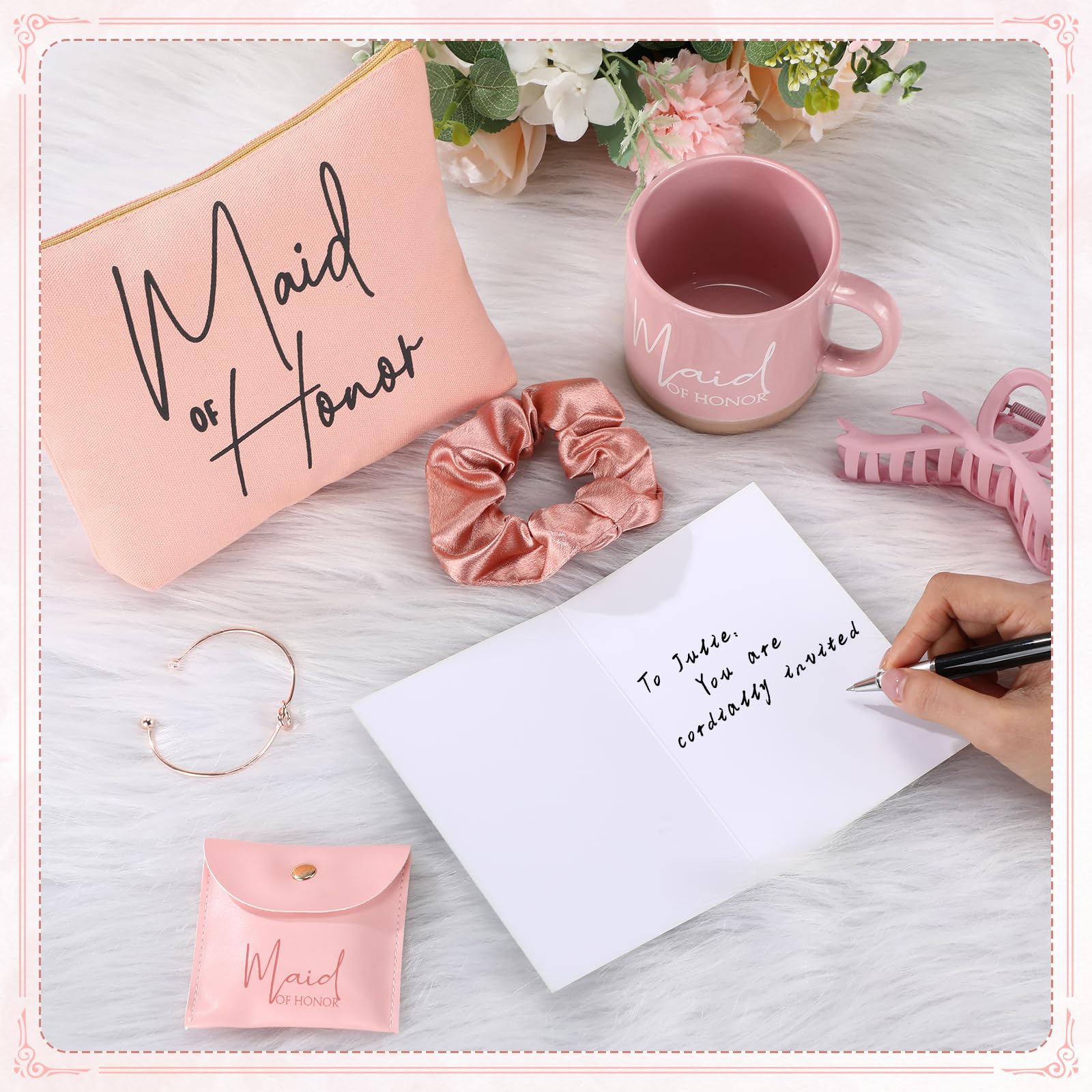 Didaey 42 Pcs 6 Sets Bridesmaid Proposal Gifts Wedding Maid of Honor Gifts Ceramic Coffee Cups Cosmetic Makeup Bags Invited Card