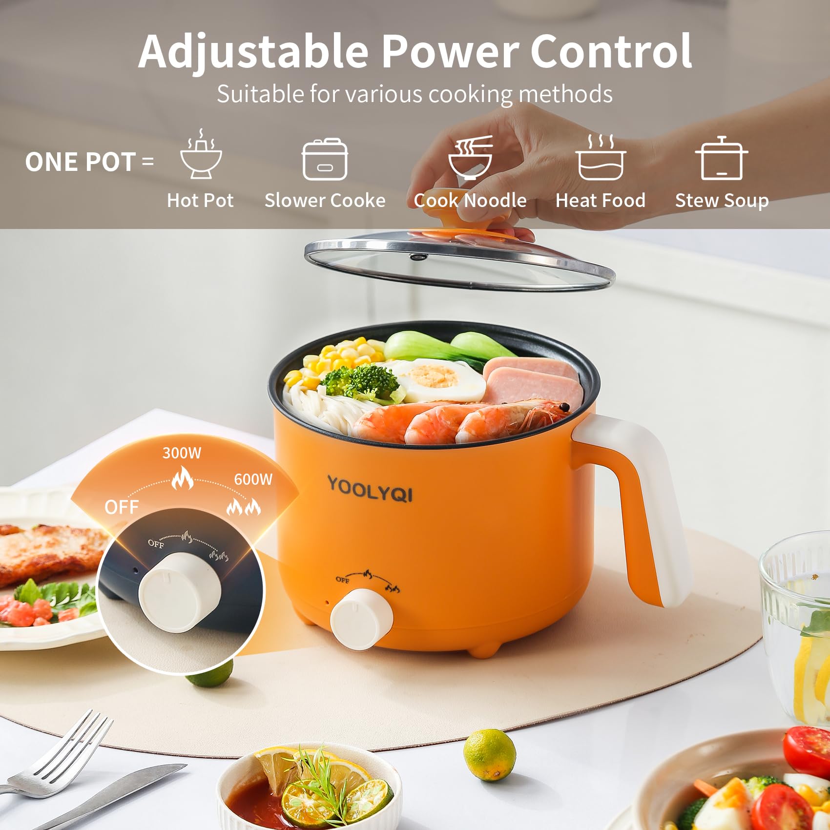 Hot Pot Electric Ramen Cooker: Yoolyqi 1.5 L Portable Lazy Pot, Dual Power Regulation, Suitable For Ramen,Noodles, Soup, Oatmeal