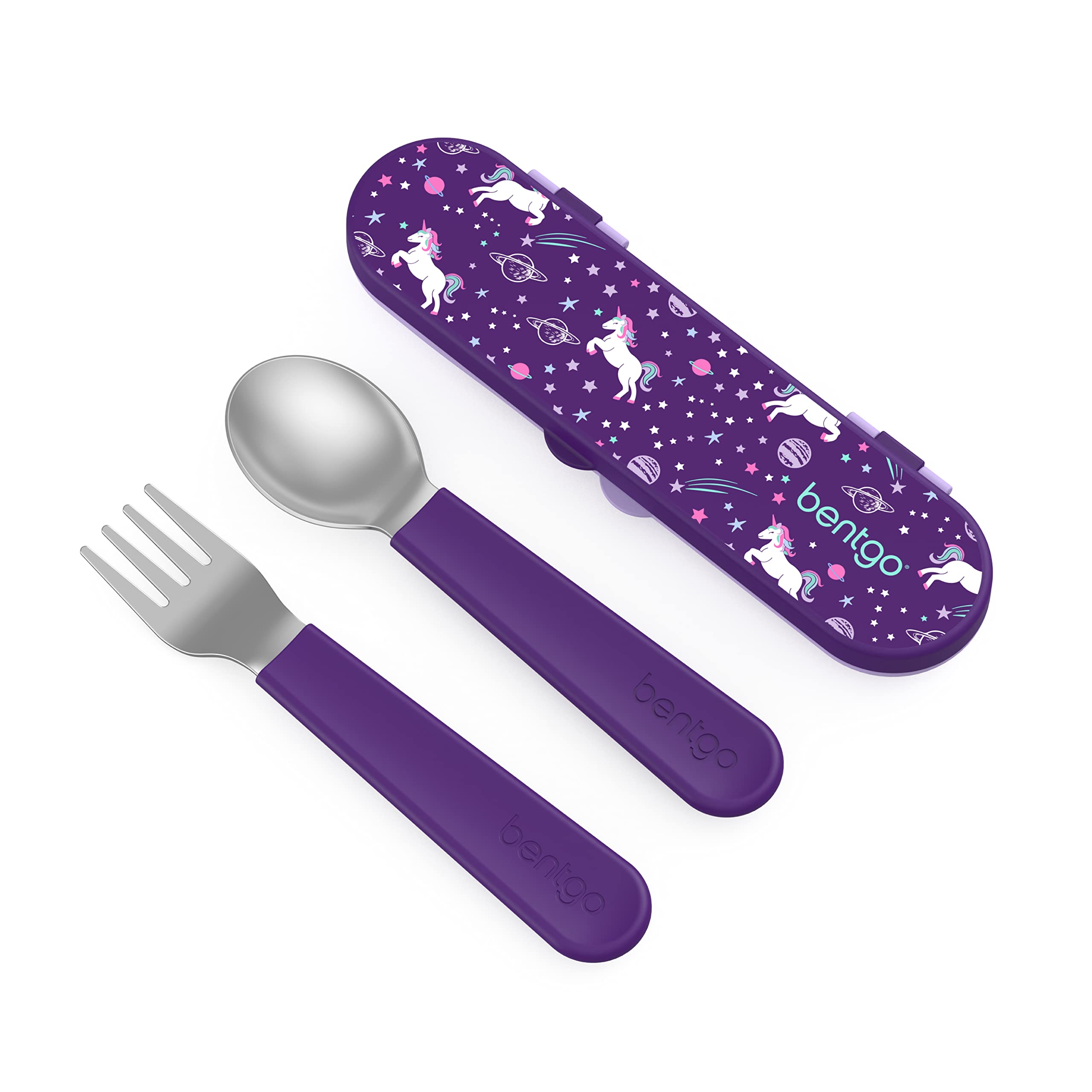 Bentgo? Kids Stainless Steel Utensil Set - Reusable Fork, Spoon & Storage Case - High-Grade BPA-Free Stainless Steel, Easy-Grip