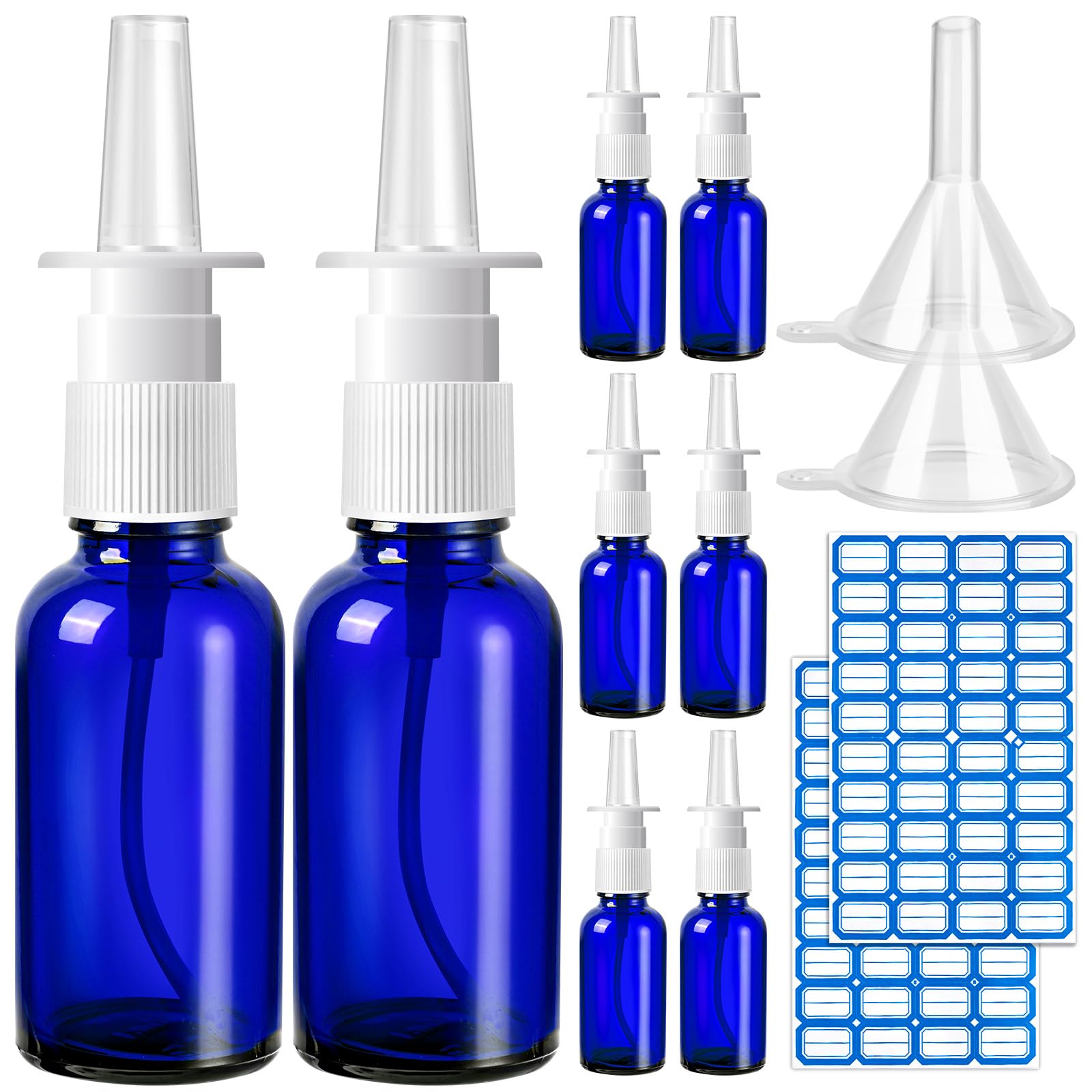 Zhwkmyp 10 Pcs Nasal Spray Bottle Empty, 30Ml/1Oz 6 Pcs Refillable Nasal Spray Bottle Fine Mist Glass With 2 Pcs Funnels And 2 P