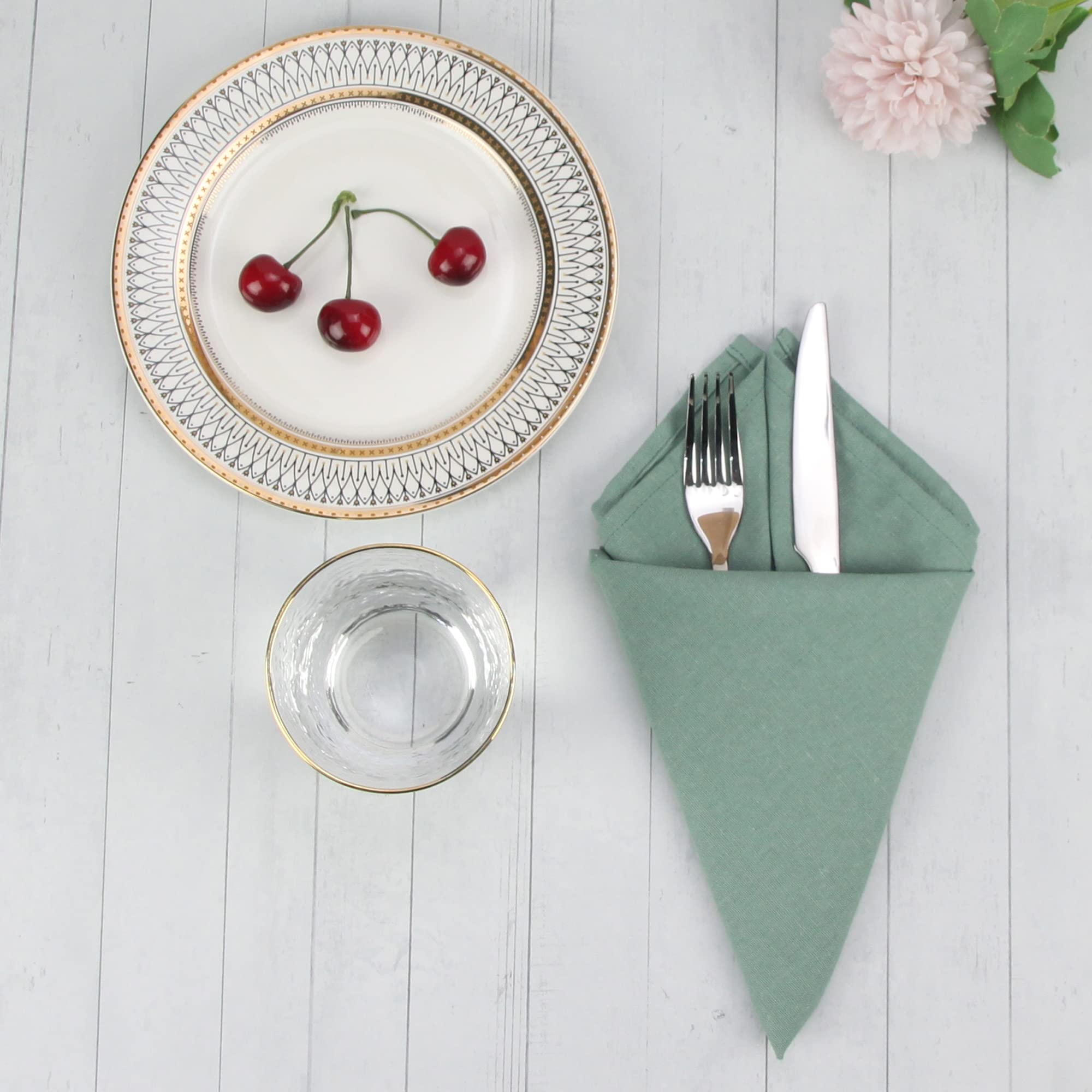 Infei Solid Color Cotton Linen Blended Thin Dinner Cloth Napkins - Set Of 12 (40 X 40 Cm) - For Events & Home Use (Sage Green)