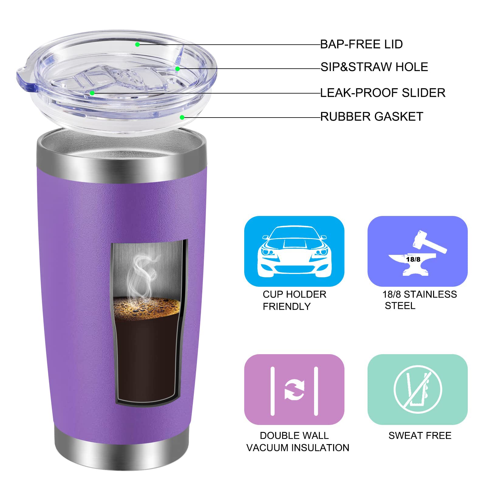 Vegond 20Oz Tumbler With Lid And Straw Stainless Steel Tumbler Cup Vacuum Insulated Double Wall Travel Coffee Mug Powder Coated