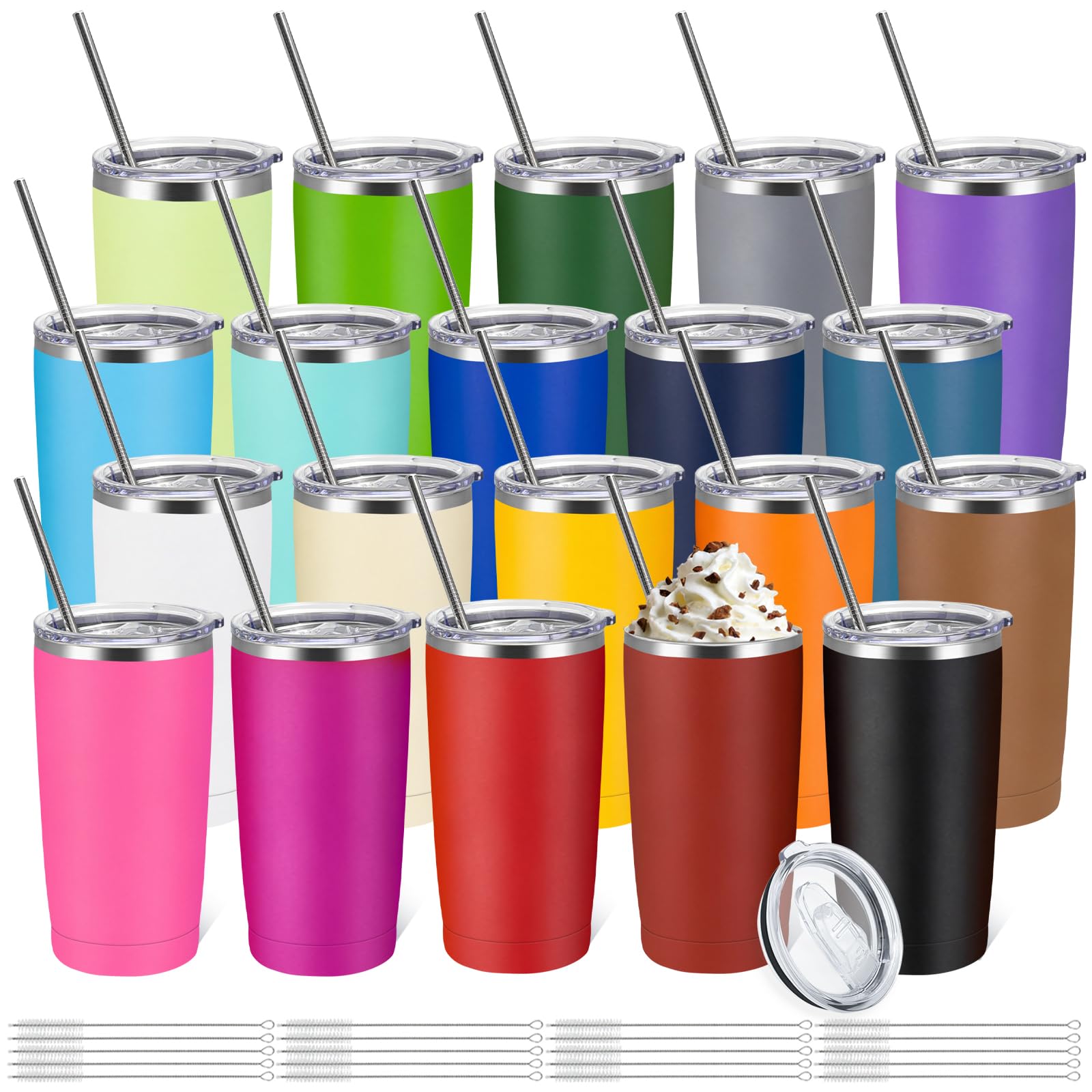 YOUKE OLA 20 Pack Stainless Steel Tumbler Vacuum Insulated Travel Mug Bulk Powder Coated Coffee Mug Gift for Laser Engrave, 20oz