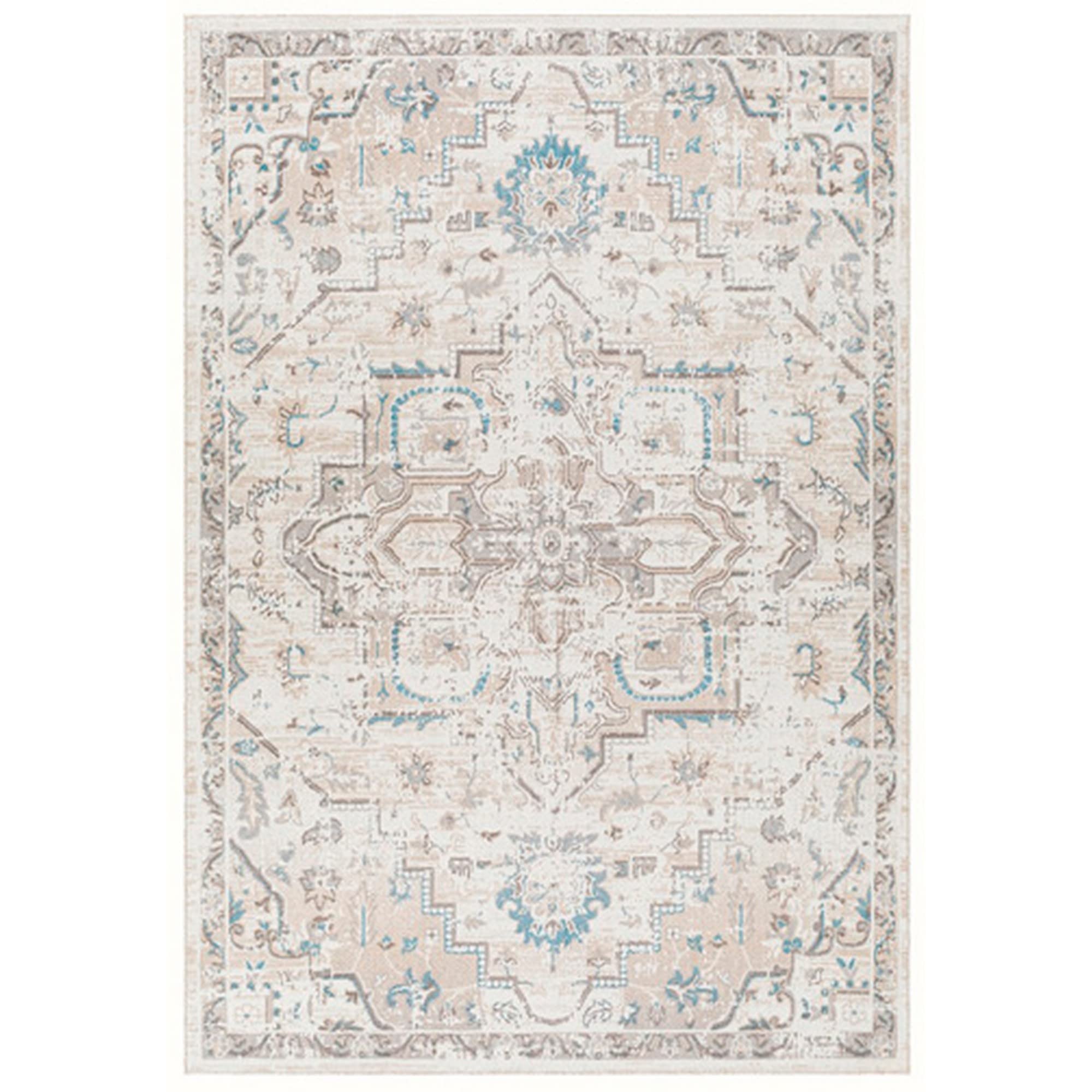 Benjara Tyra 5 x 7 Medium Soft Polyester Fabric Floor Area Rug, Washable, Medallion Pattern, Multicolor