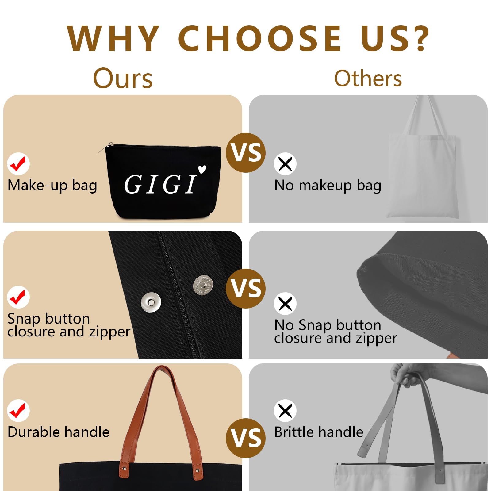 Lamyba Gigi Gifts For Grandma, Christmas Gifts For Gigi, Grandma Gifts, Gigi Tote Bag With Gigi Makeup Bag, Black