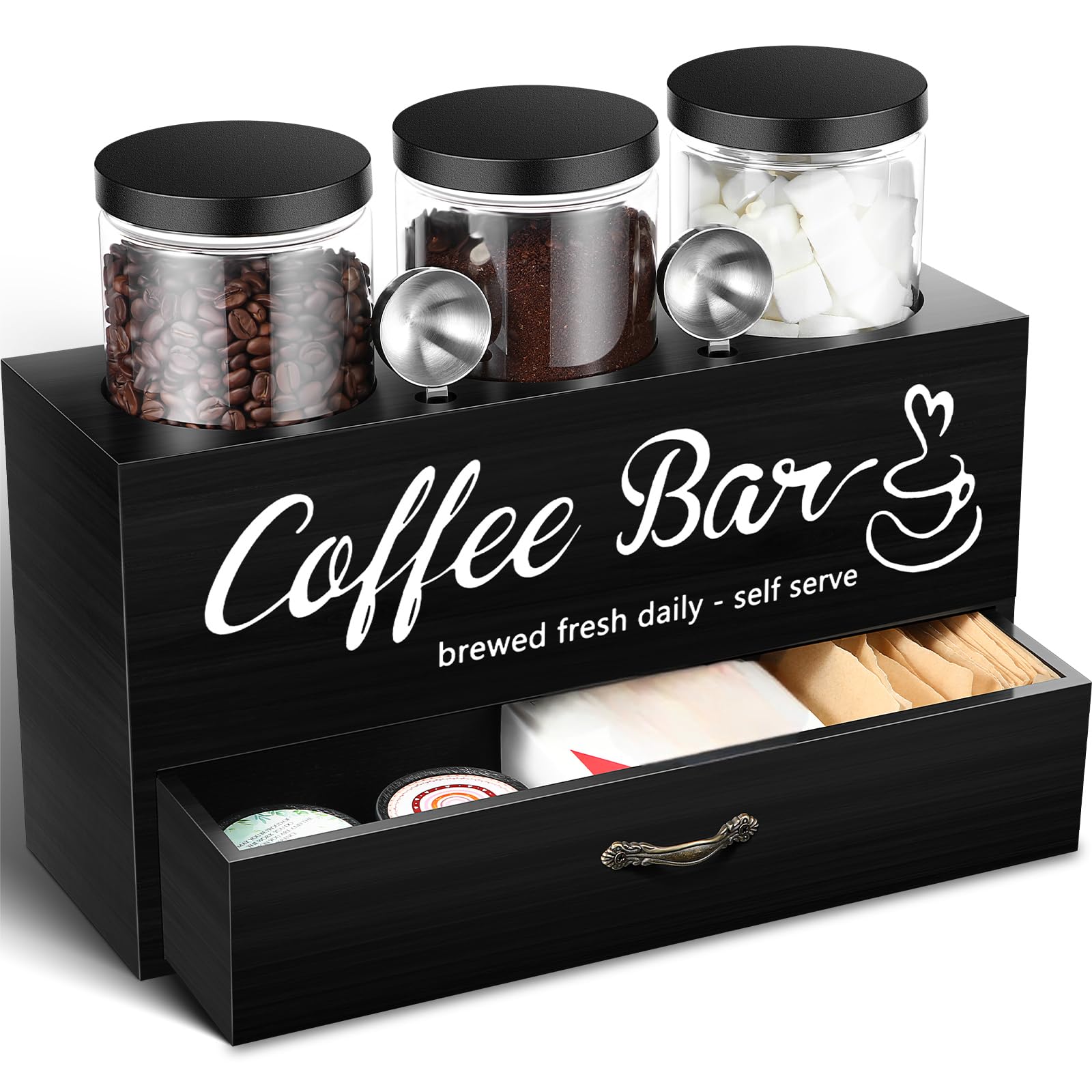 Skybooly 3 Pcs Coffee Bar Decor, Coffee Container Set with Scoop, Shelf