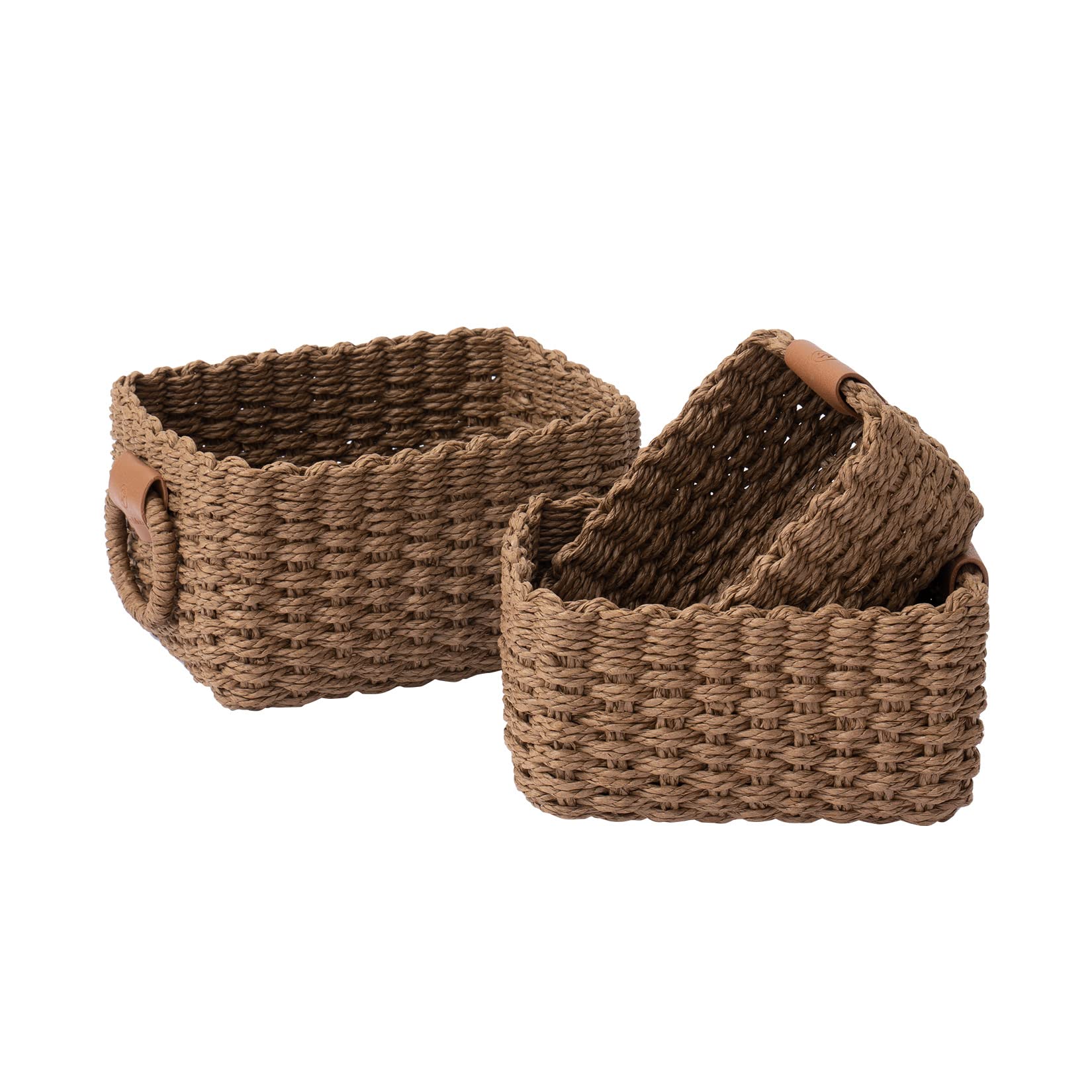 La Jolie Muse Woven Storage Baskets, Recycled Paper Rope Bin Organizer Divider For Cupboards Drawer Closet Shelf Dresser, Set Of