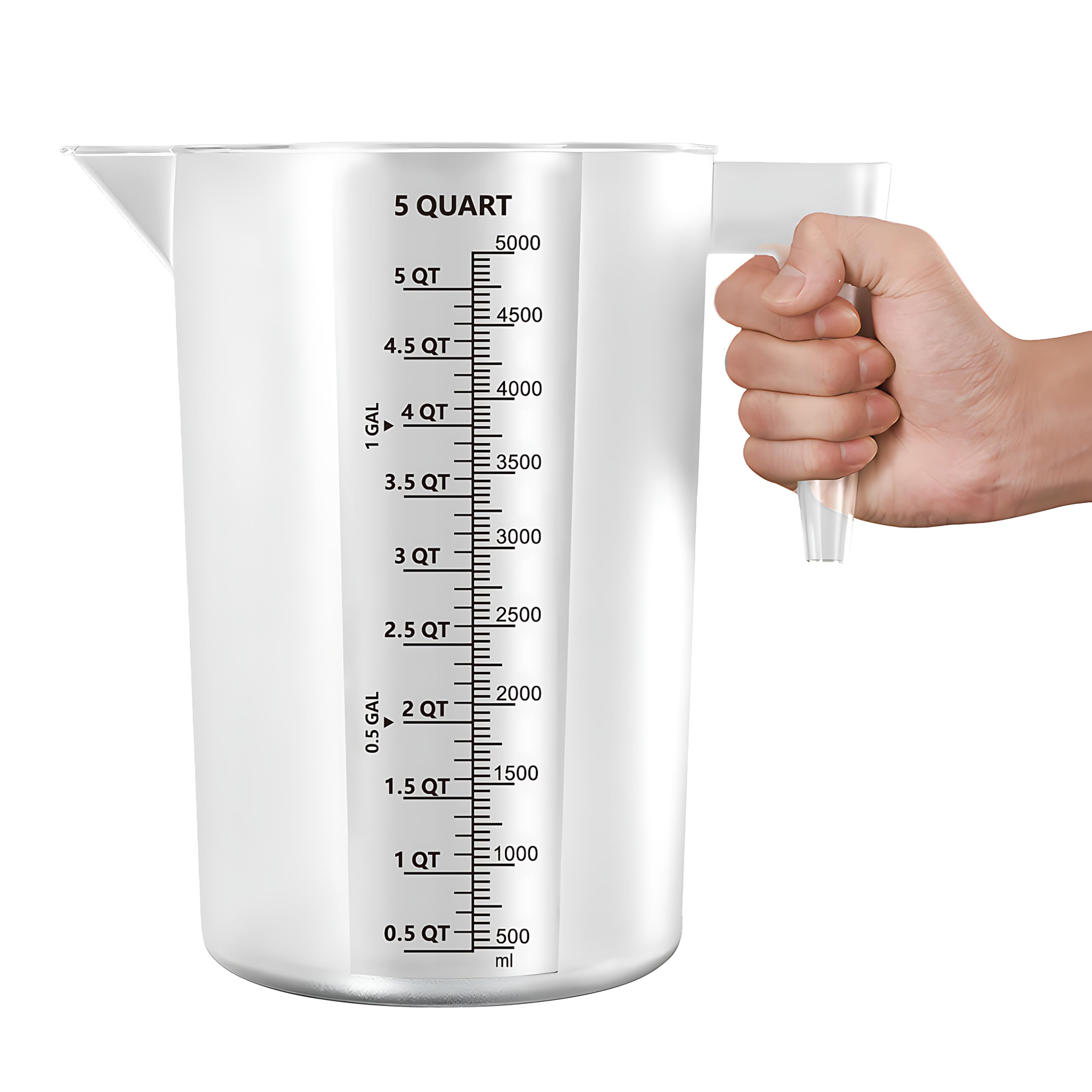 Large 5000 ml Measuring Cup, 1 Gallon Measuring Pitcher with Quart, Gallon & mL Markings, HeavyDuty Measuring Container for Eng