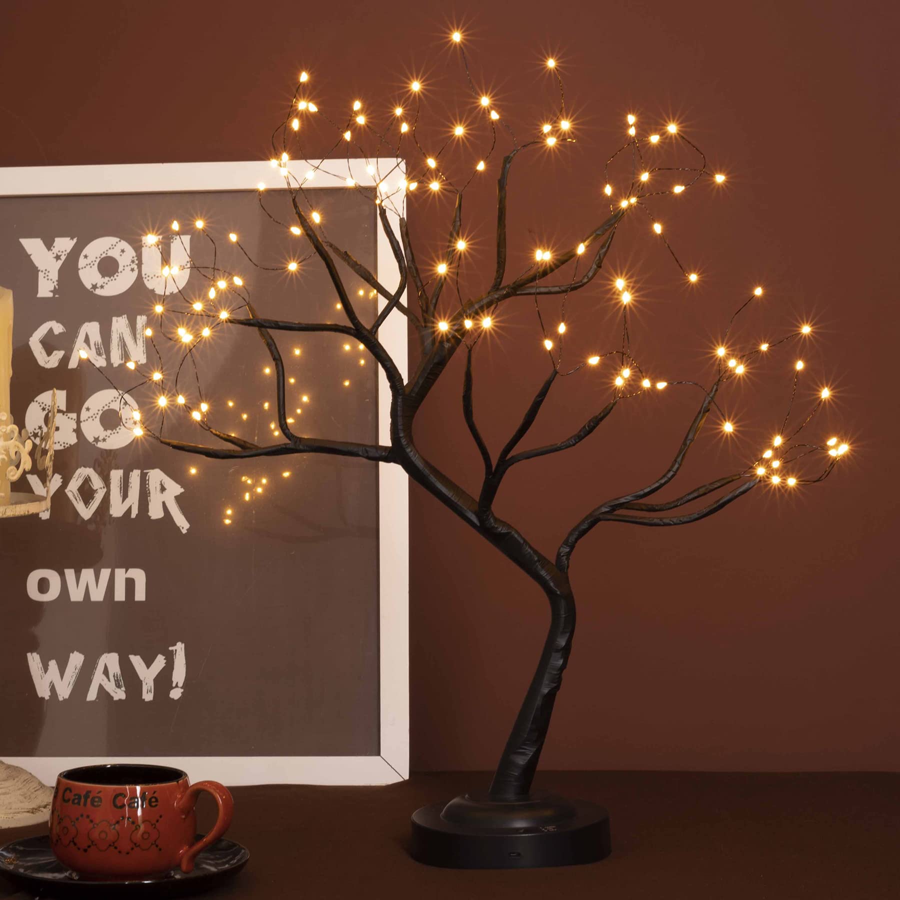 Fuchsun Bonsai Tree Light 108 LED Warm White Shimmer Black Branches Battery and USB Operated (Warm White Glow Black Branch) (War