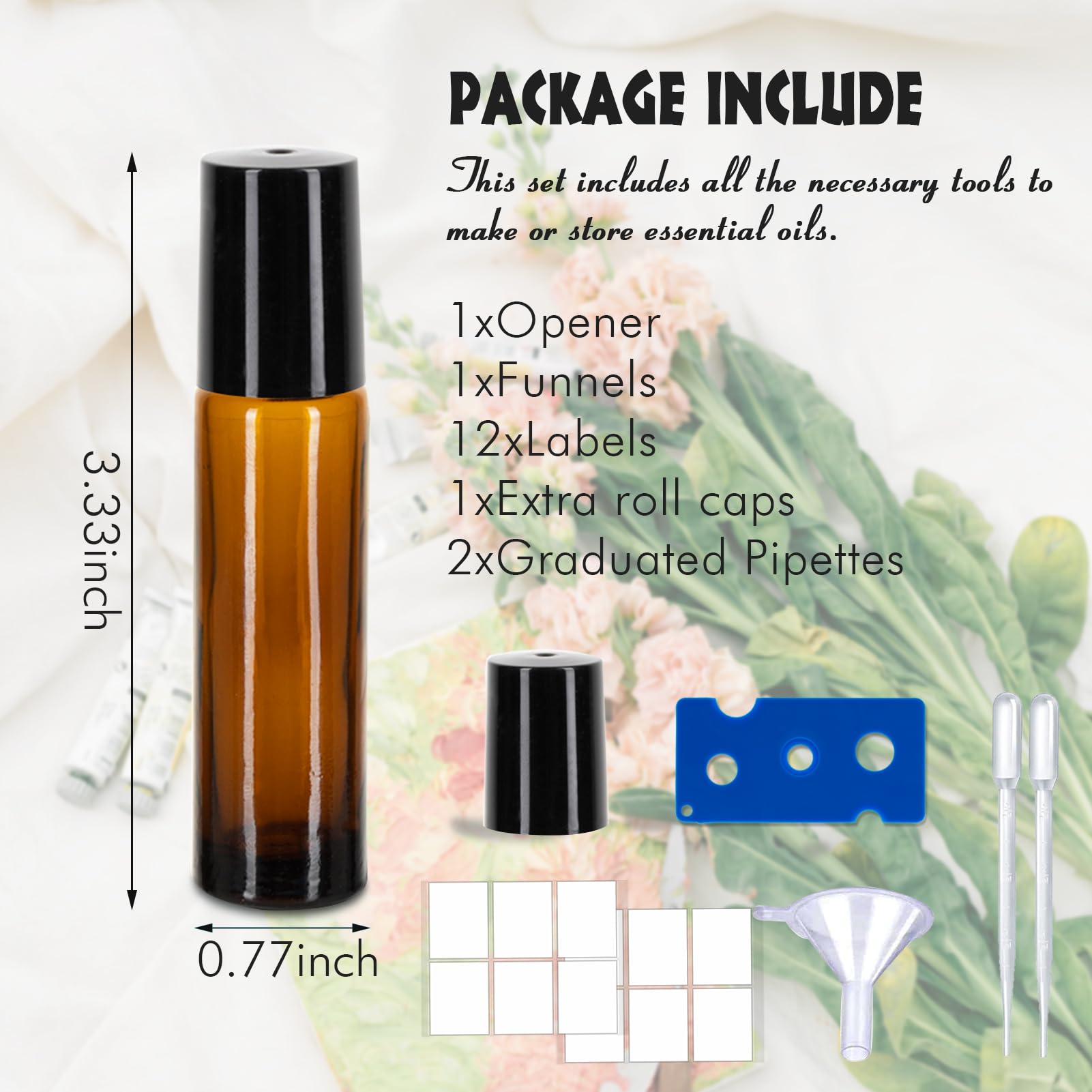 6 Pack Essential Oil Roller Bottles, 10Ml Roller Balls For Essential Oils, Amber Glass Roller Bottles, Roll On Bottles With Stai