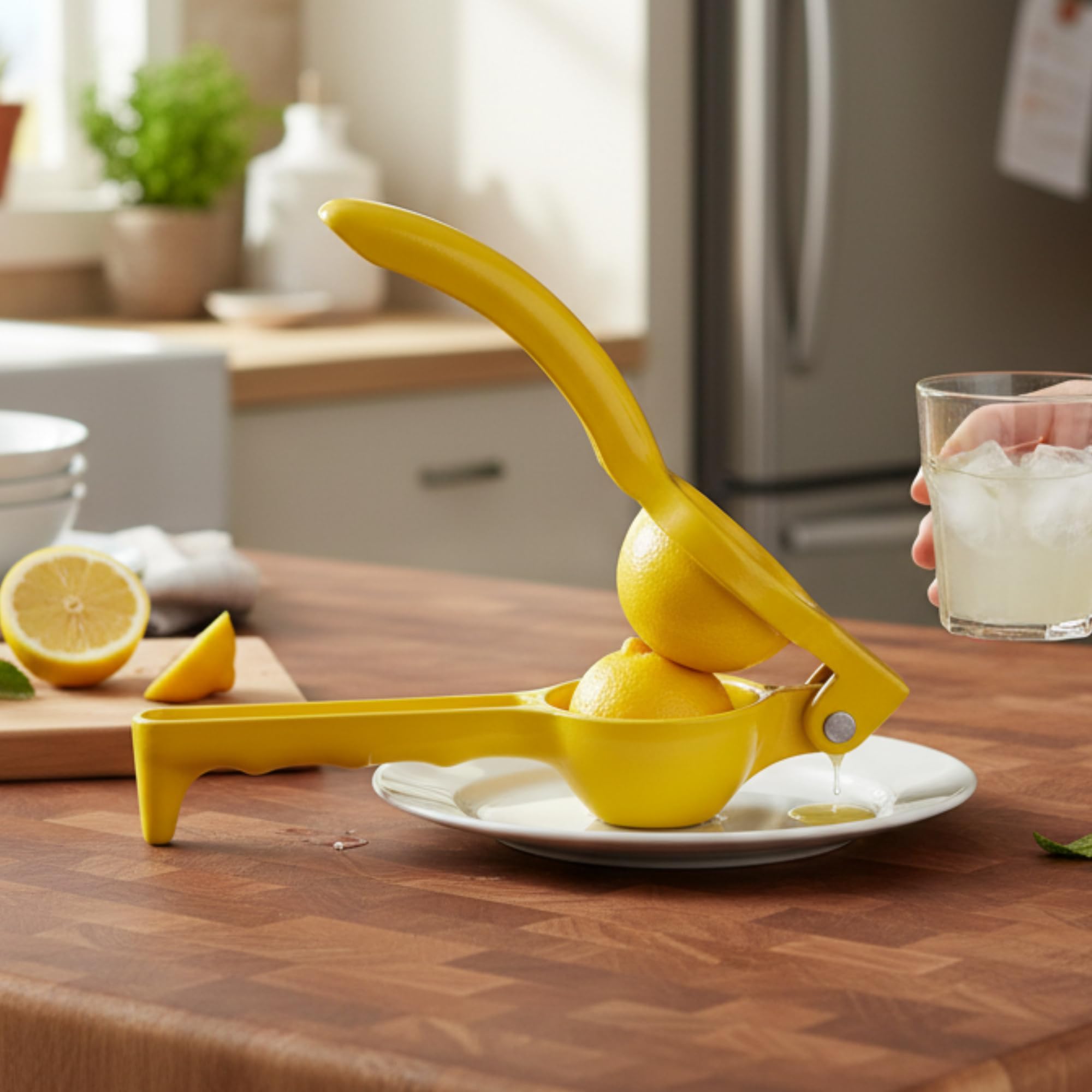 Elan Aluminium Citric Lemon Lime Juice Squeezer | Manual Citrus Press | Juice Extractor | Lemon Crusher | Nimbu Presser (Yellow)