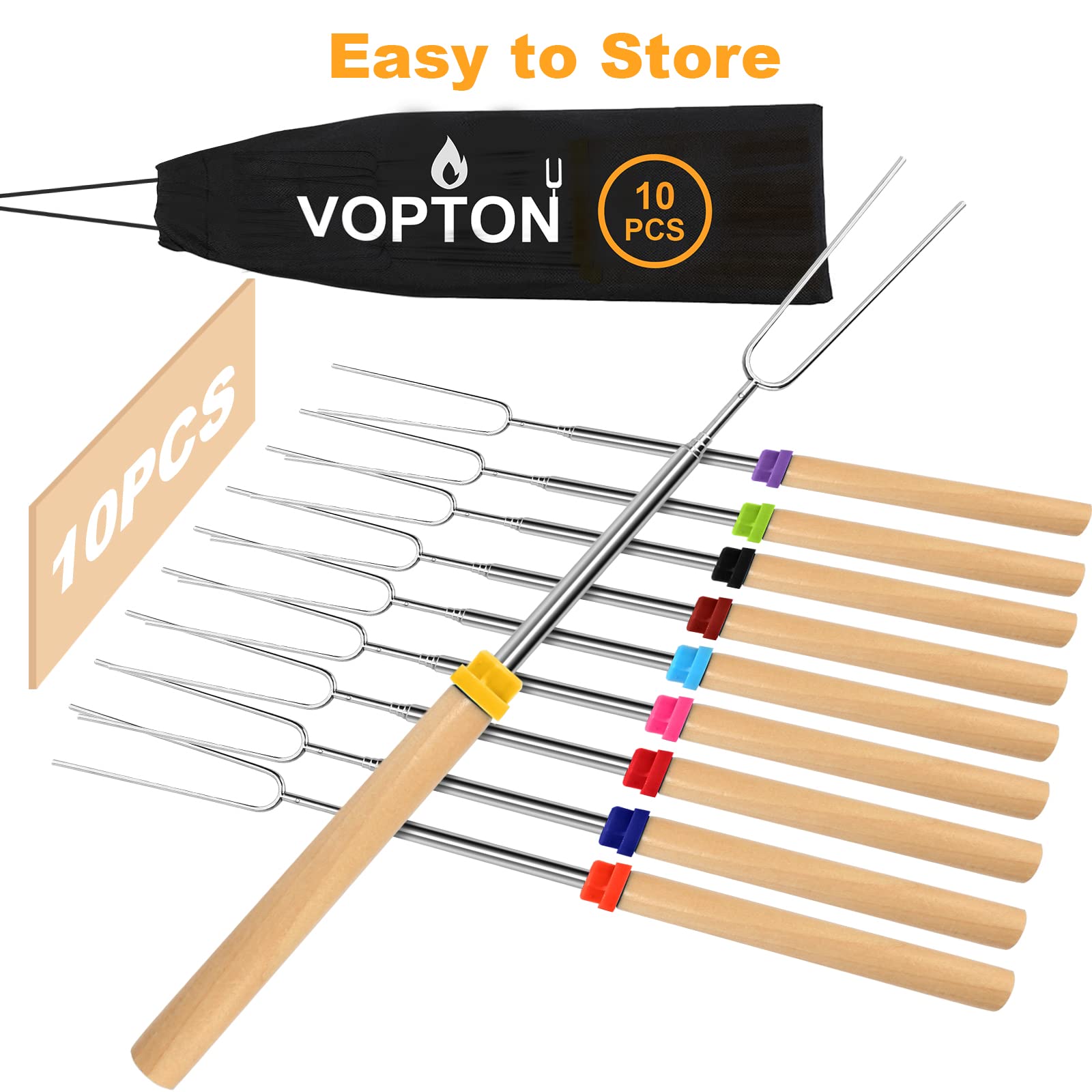10 Pcs Marshmallow Roasting Sticks for Fire Pit Long 32Inch  Smores Sticks Skewers  Smores Kit for Fire Pit  Premium Telescoping Hot Dog Roasting Sticks for Campfire Accessories Outside Camping VOPTON