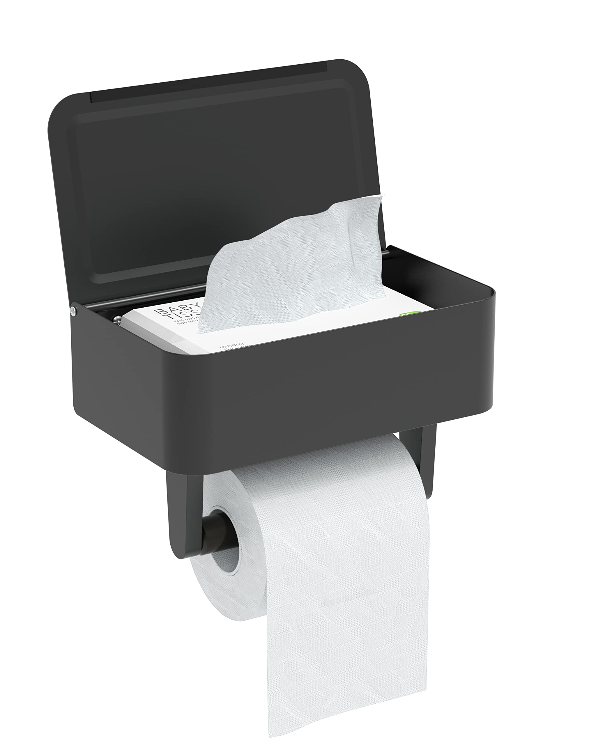 Wzkaly Toilet Paper Holder With Shelf - Flushable Wipes Dispenser & Storage Fits Any Bathroom, Keep Your Wet Wipes Hidden - Stai