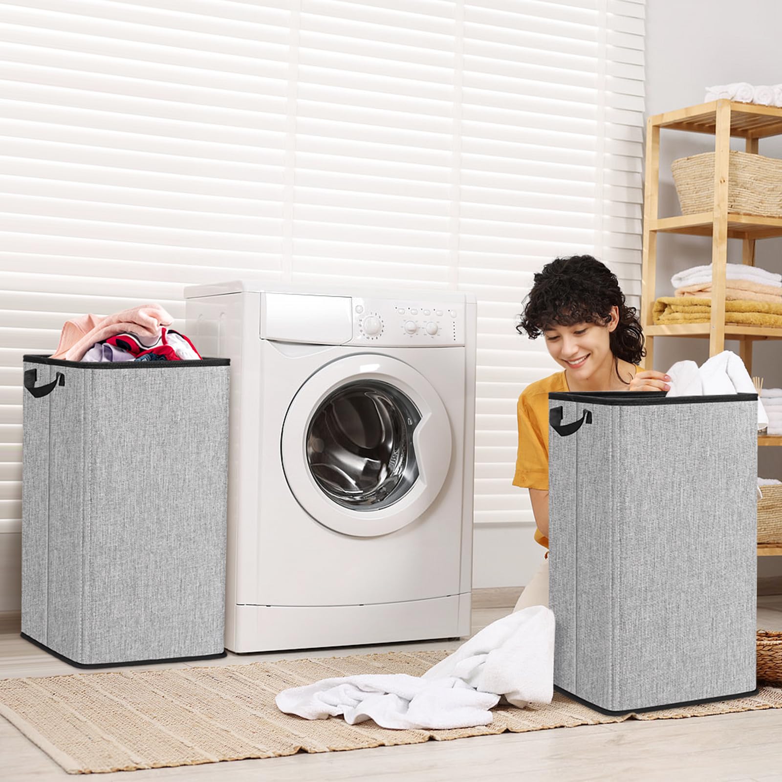 SNIGJAT Large Grey Laundry Hamper, 80L Collapsible Basket with Sturdy Handles for Bedroom and College Dorm