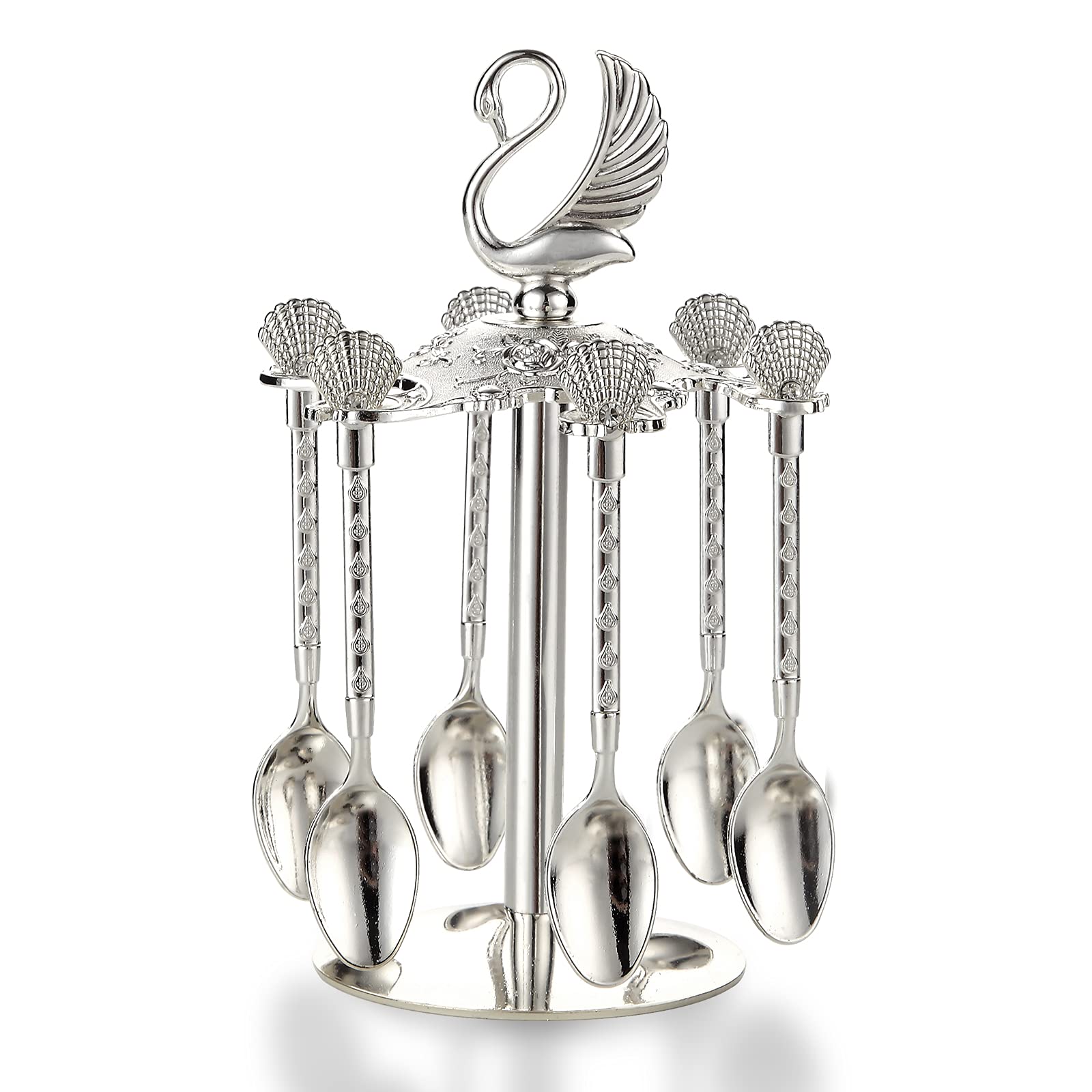 Decorative Swan Base Holder With 6 Spoons, Teaspoons, Coffee Dessert Spoons Set For Fruit, Stirring, Mixing, Sugar, Ice Cream, C
