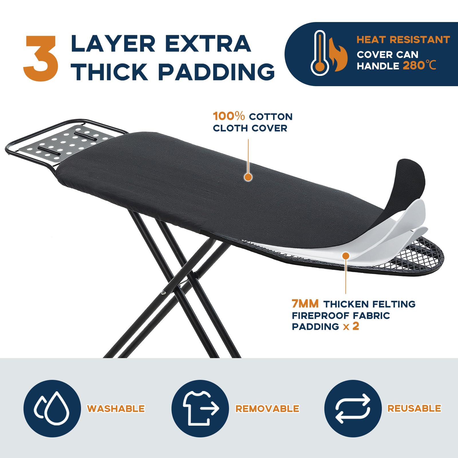 Ironing Board Full Size, Rainhol 54''X13'' Heavy Duty Compact Ironing Board With Iron Rest, Heat Resistant Cover With Ultra Thic