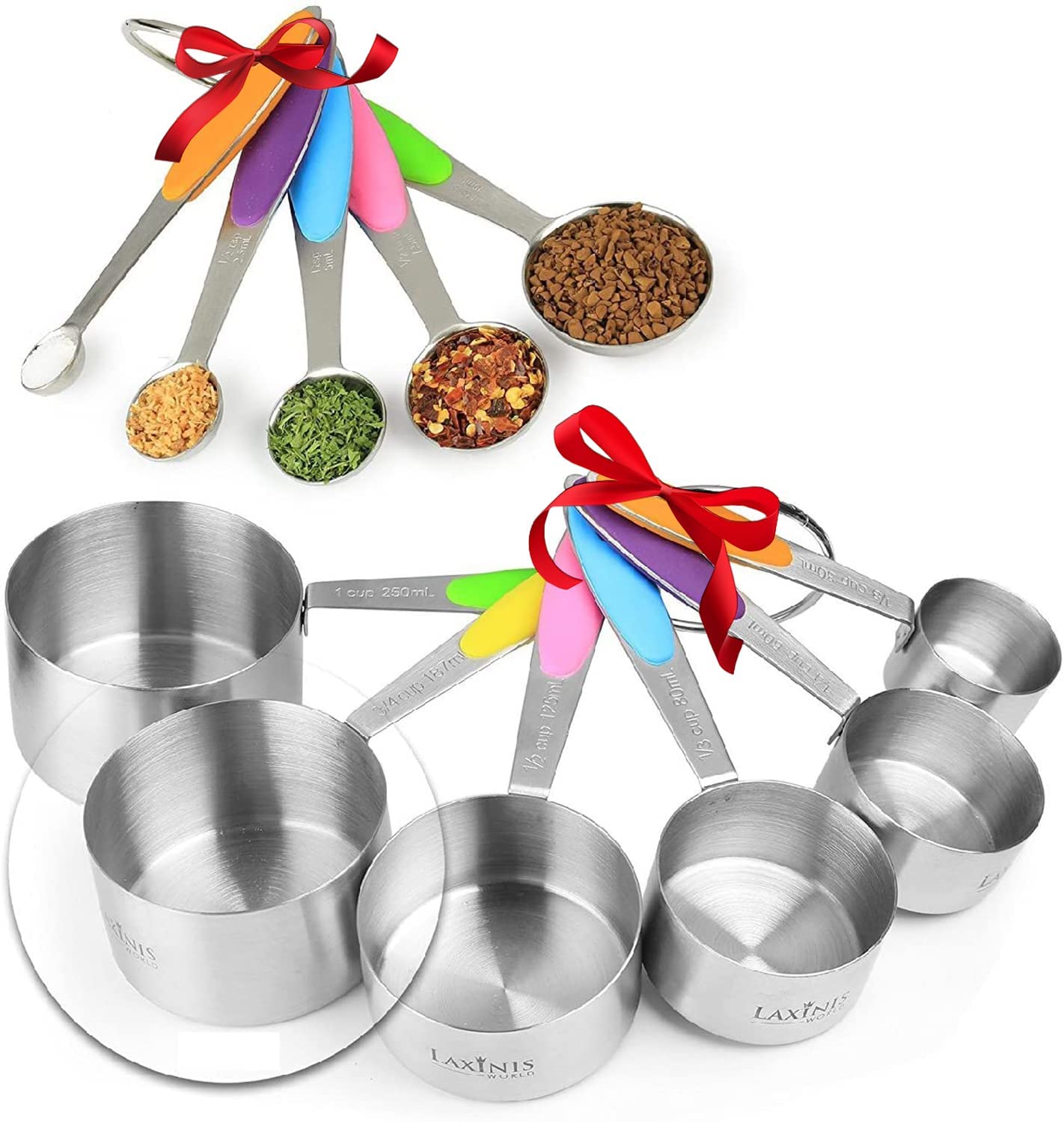 New Version! 11 Piece Measuring Cups And Spoons Set By Laxinis World | Sturdy Stainless Steel Stackable 6 Cups And 5 Spoons With