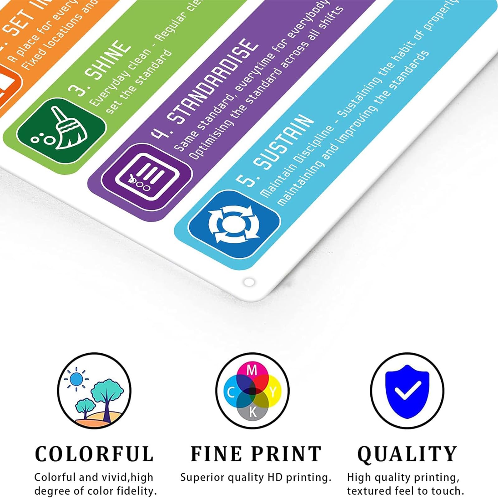 Oksinity 5S Lean Workplace Metal Tin Sign Bar Signs For Farmhouse, Home, Office, Classroom, Restaurant (White, 16x12 Inch)