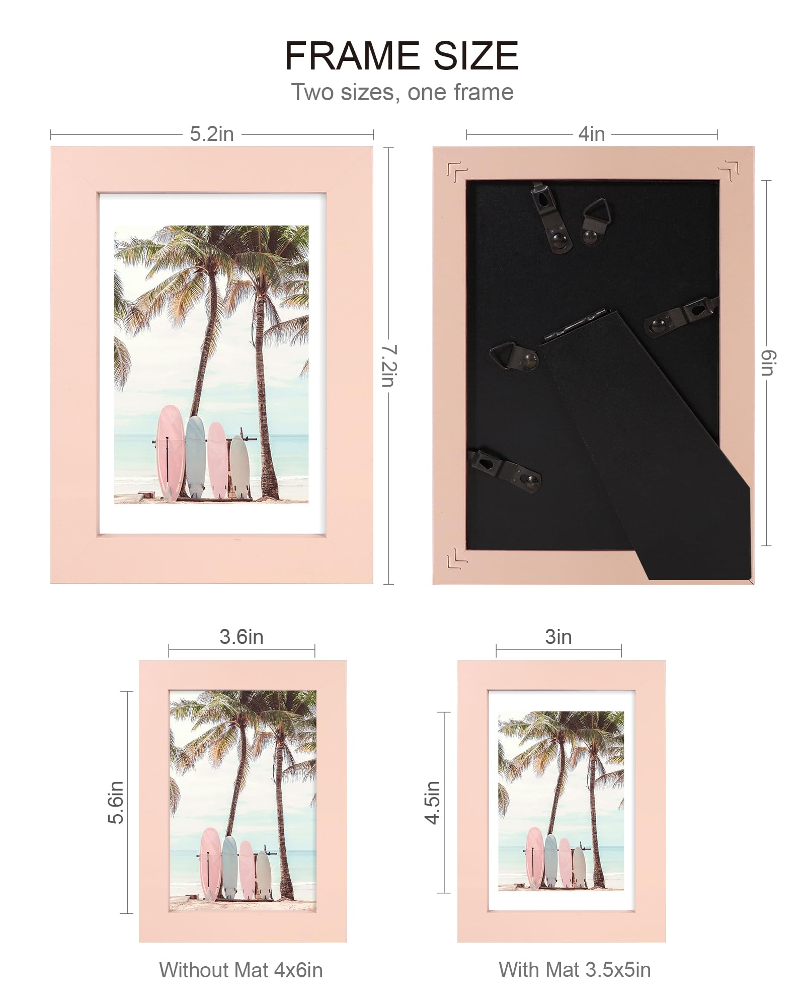 Hongkee 4x6 Picture Frame (4 Pack, Pink), Made of Real Glass and Wooden Frame - Display Pictures 3.5x5 with Mat or 4x6 Without M