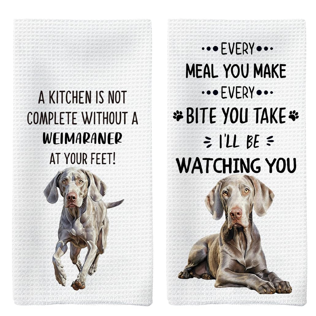 Tzhim Weimaraner Kitchen Towels Set of 2, Weimaraner Lovers Gifts, Dog Decorative Hand Towels, Dog Dishcloths Dish Towel Tea Tow