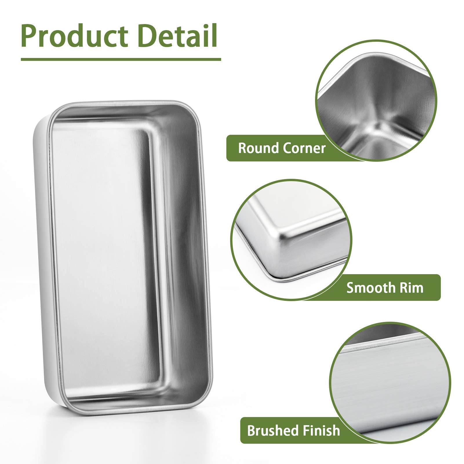 P&P Chef Loaf Pan Bread Baking Pans Set Of 3, 9 Inch Stainless Steel Bakeware For Bread Meatloaf Lasagna Cake Toast, Food Safety