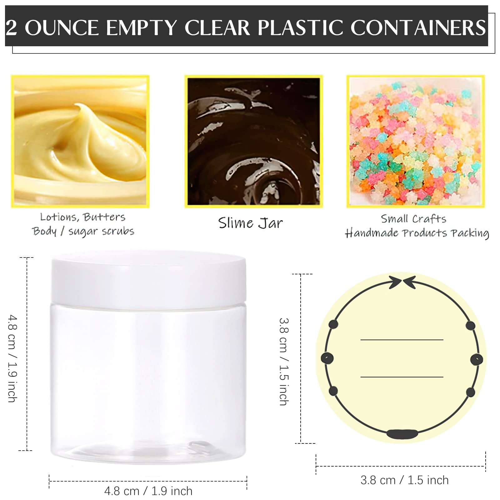 Tuzazo 2 Oz Plastic Jars Round Clear Cosmetic Container Jars With Lids And Labels, 24 Pack Small Plastic Jars For Lotion, Cream,